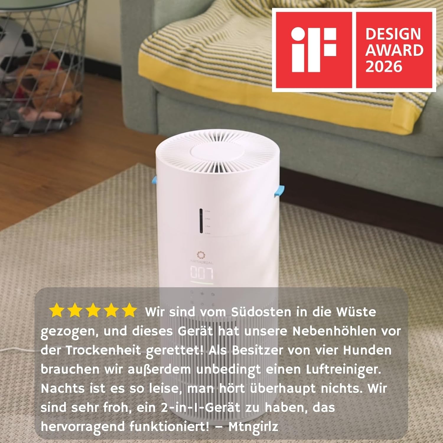 Airthereal AEH300 2-in-1 Luftreiniger & Luftbefeuchter – Kombigerät für Räume bis 111 m² – HEPA-Filter gegen Pollen & Tierhaare – Hygienische Kaltverdunstung ohne Nebel & Kalkstaub – Auto-Modus – Bild 11