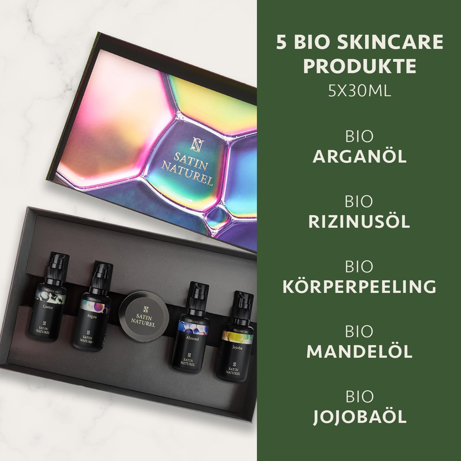 Satin Naturel Verwöhn-Geschenkset für Frauen mit Bio-Arganöl, Rizinusöl, Mandelöl, Jojobaöl und Sheabutter, Wellness-Set – Bild 4