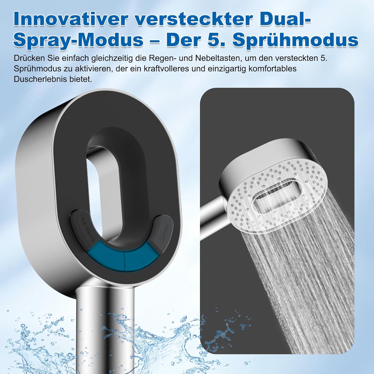 Hibbent Filterduschkopf mit Schlauch 1,5 m – Hochdruck-Handbrause mit 20 Stufen Wasserfilter gegen Chlor & Kalk – 5 Strahlarten Massageduschkopf für Haut & Haare, inklusive Filter – Bild 5