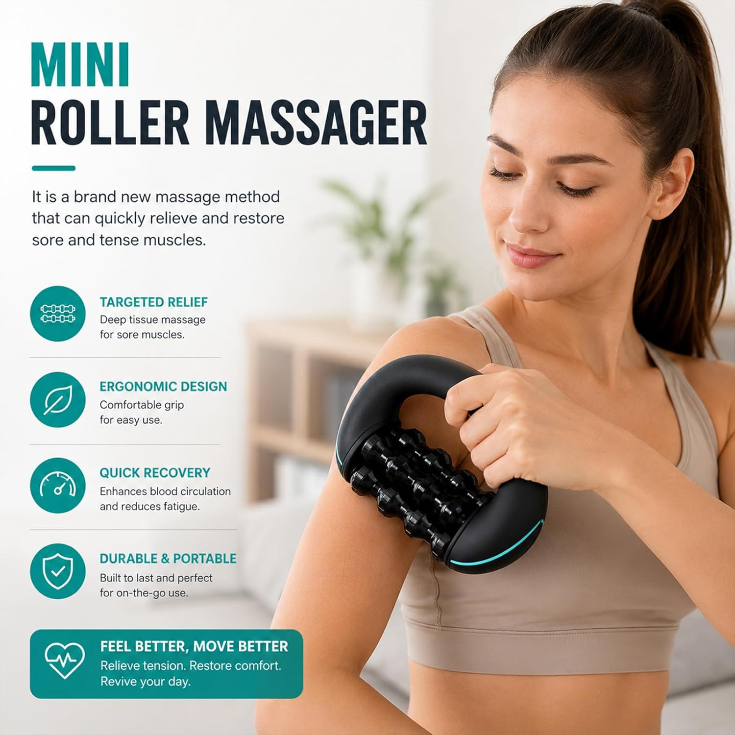 Elektrischer Handmassageroller mit 3 Geschwindigkeiten – elektrische Tiefengewebsmassage für Rücken, Schultern und Beine, tragbarer Massagestab mit Tiefengewebe-Rollen für Muskelentspannung – Bild 2