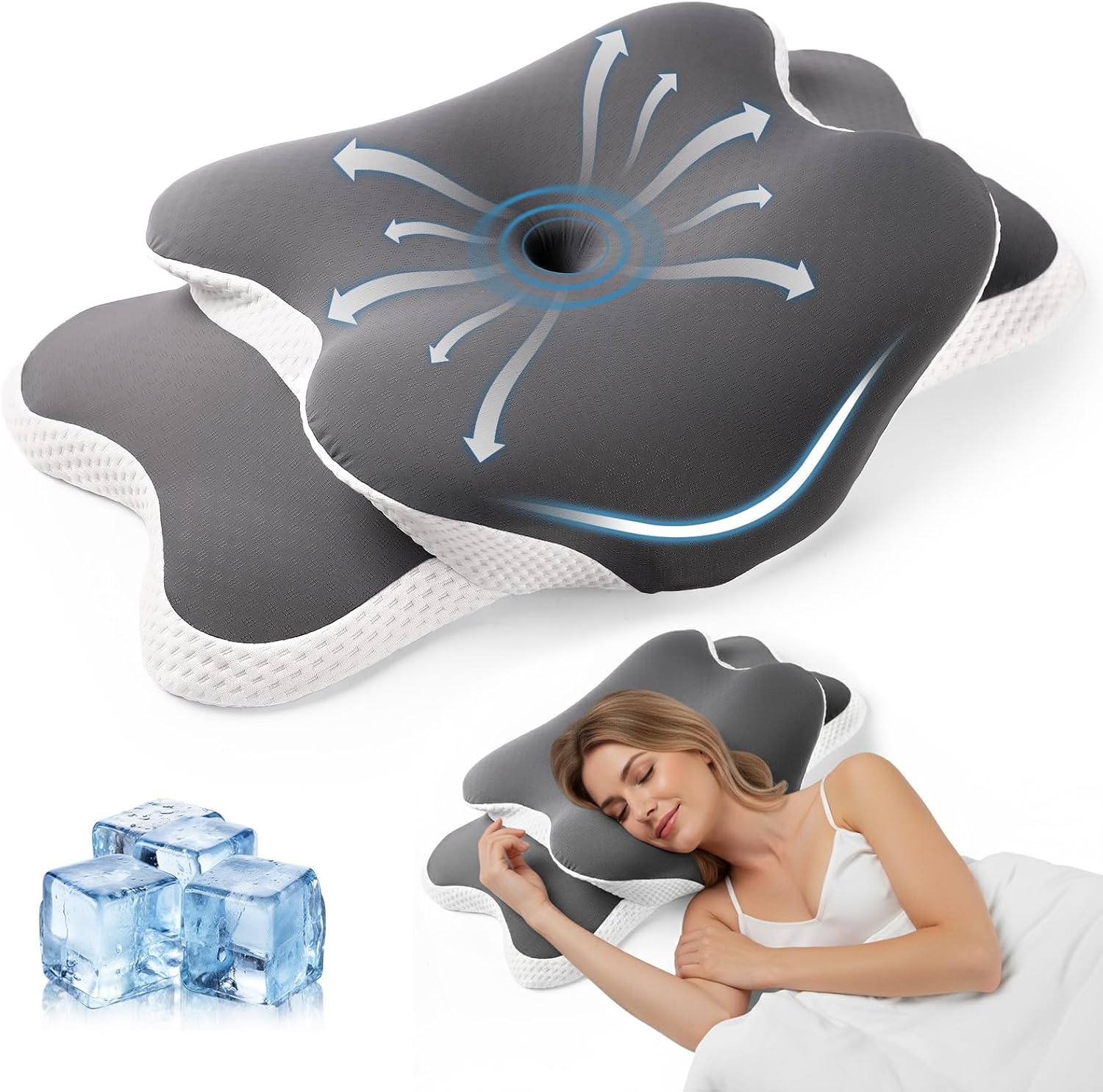 Nackenstützendes Kühlkissen, verstellbares Nackenkissen, gemütliches Schlafen, geruchlos, ergonomisches Konturkissen, orthopädisches Memory-Schaum-Bettkissen für den seitlichen Rücken