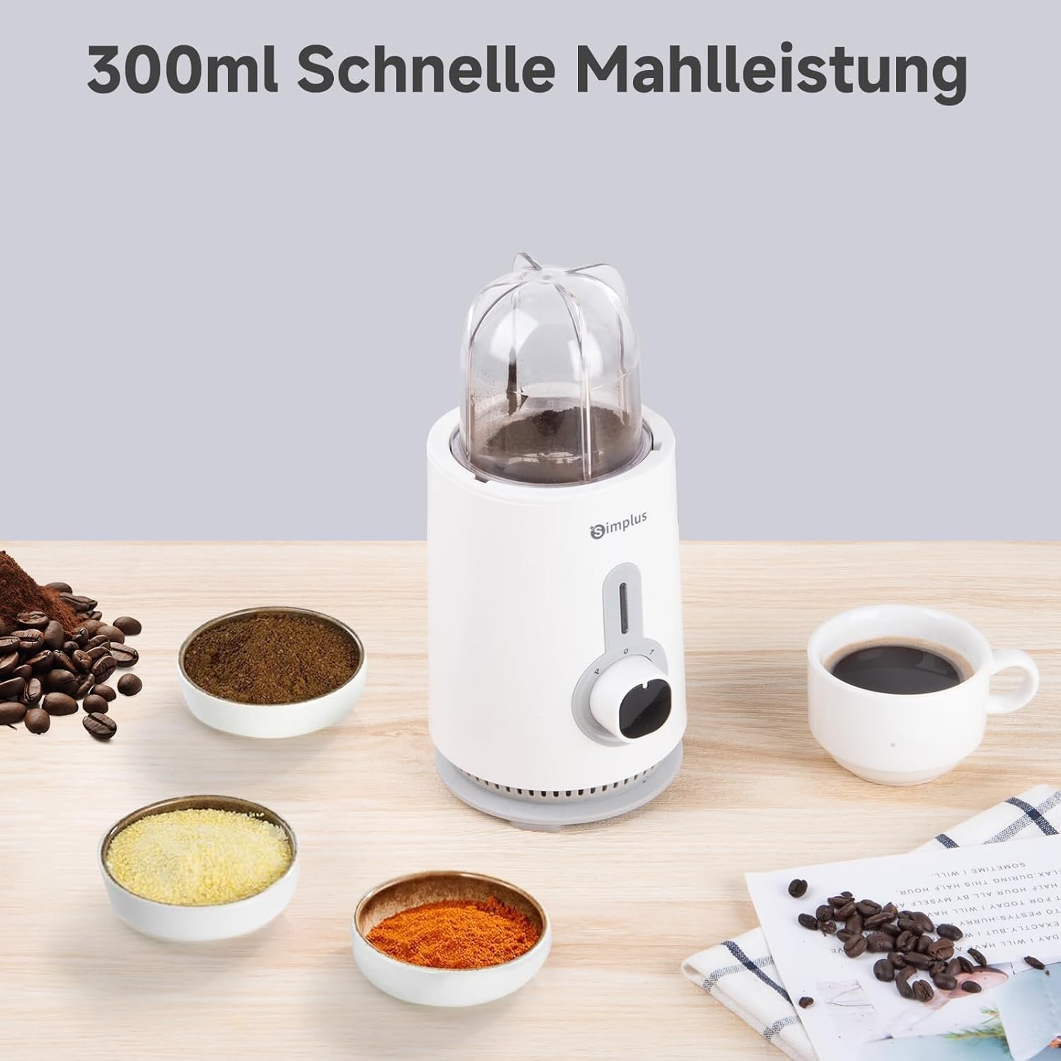 SIMPLUS 3-in-1-Standmixer & Smoothie-Maker mit 1,25-l-Rührbecher, 500-ml-Fleischwolf und 300-ml-Mahlbecher, 3 Geschwindigkeitsstufen mit Pulse-Funktion, Edelstahlmesser – Bild 4