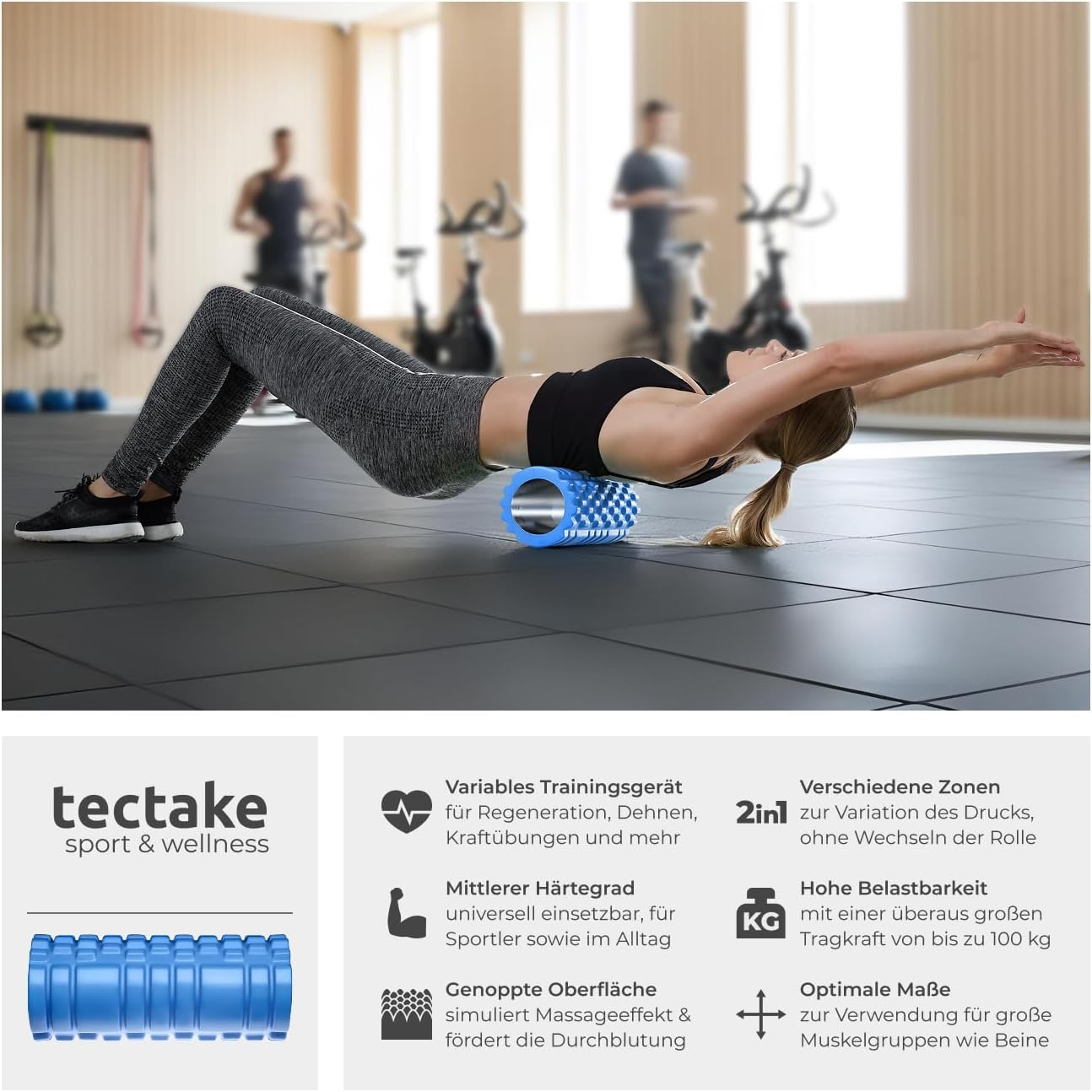 TecTake Schaumstoffrolle für Tiefengewebsmuskulatur und myofasziale Massage | Für Fitness, Yoga und Pilates – verschiedene Farben – (Blau | Nr. 402843) – Bild 2