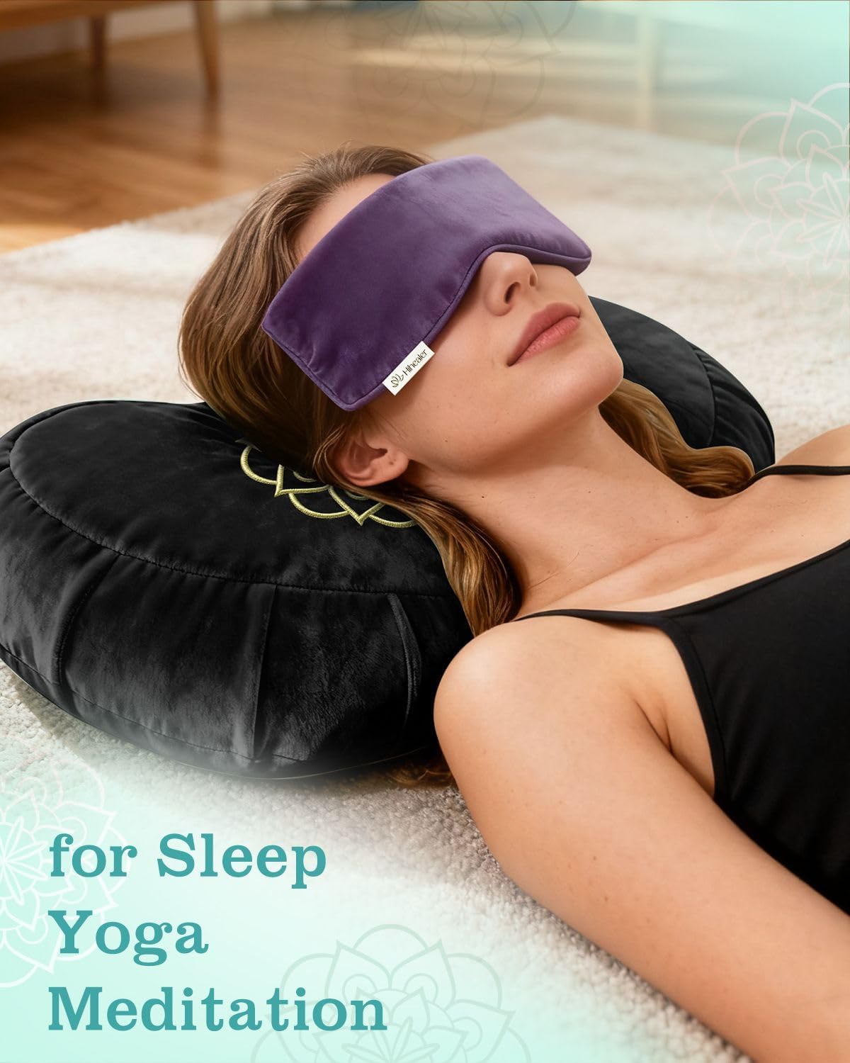Hihealer Premium-Meditationskissen – bequemes Bodenkissen für Erwachsene, traditionelles Halbmond-Meditationskissen, Yoga, Buchweizen-Nackenrolle (schwarz) – Bild 2