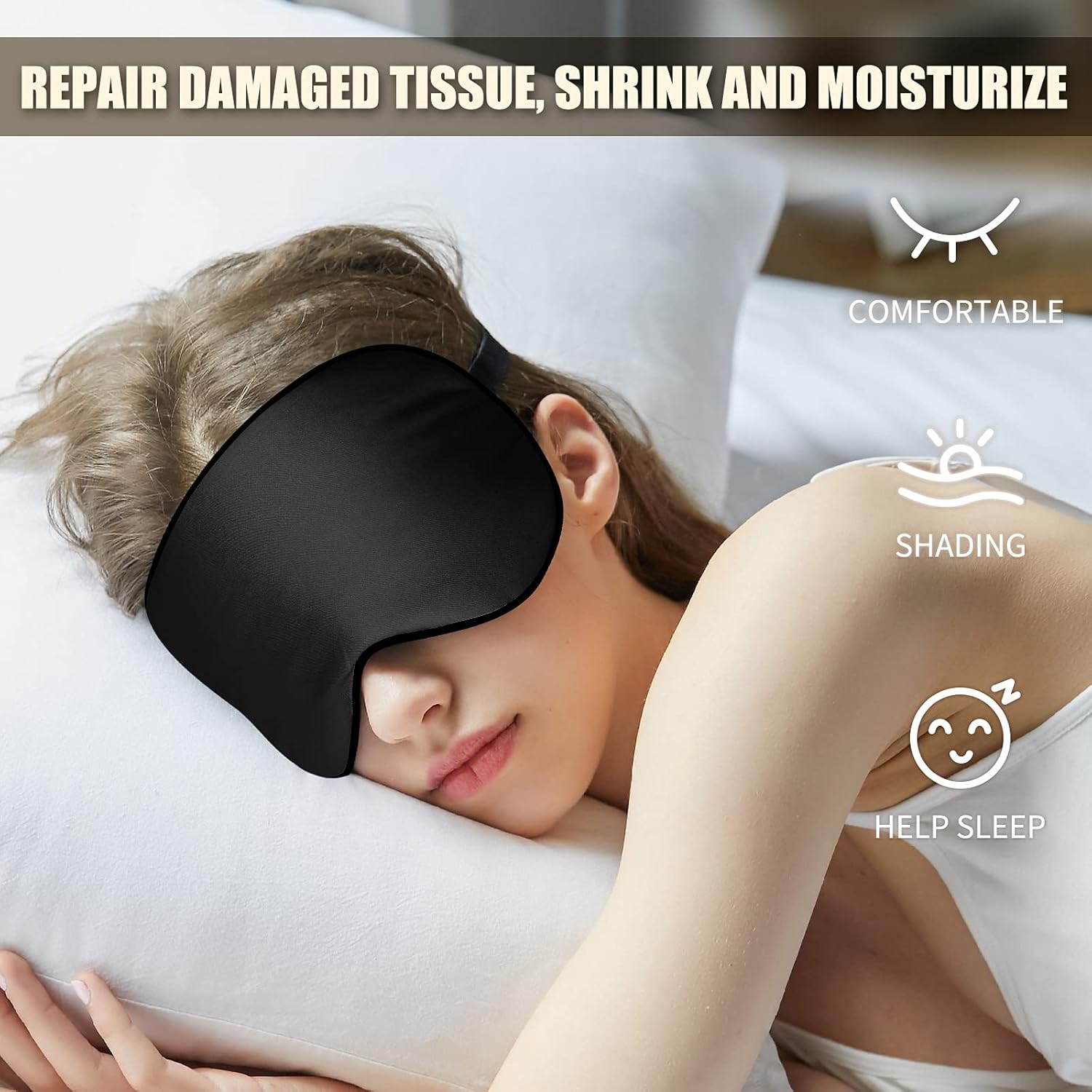 OLESILK Set mit 2 verstellbaren Schlafmasken aus Seide, Augenmaske aus 100 % Maulbeerseide zum Schlafen für Männer und Frauen, Unisex-Set für Zuhause oder auf Reisen, Schwarz + Schwarz – Bild 5
