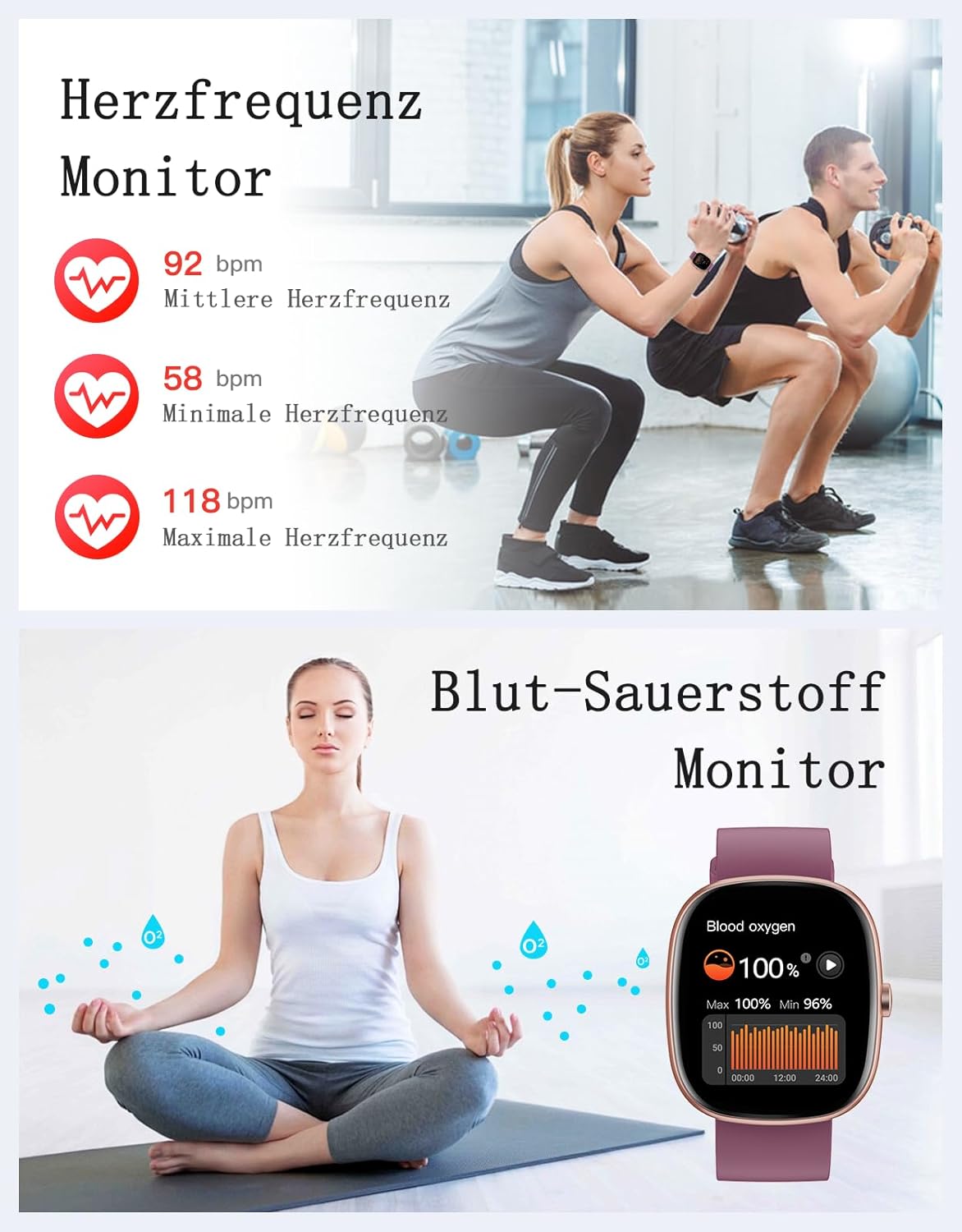 Damen Smartwatch mit Telefonfunktion, 1,85 Zoll Smartwatch mit SpO2/Herzfrequenz/Schlafmonitor/Schrittzähler 100+ Sportmodi, IP68 wasserdichte Fitnessuhr Whatsapp Notify für Android iOS Handy – Bild 4