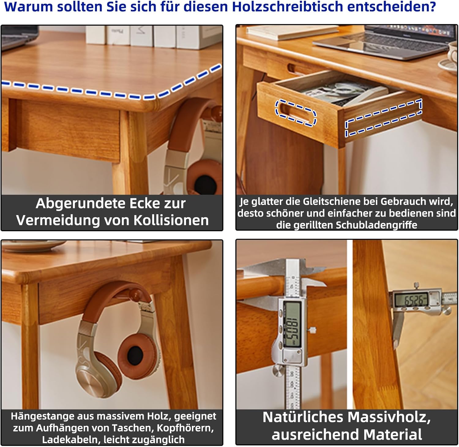 Aibiju Holzschreibtisch mit Schublade und Hängestange, kleiner Computertisch, 100 x 50 x 75 cm, Schreibtisch, kleiner Esstisch aus Holz, Kirschholzfarbe YD-WD01N – Bild 5
