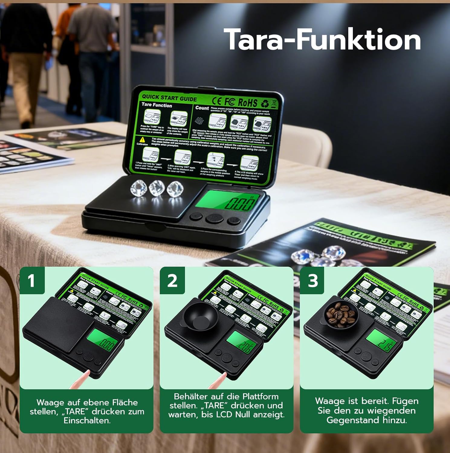 500 g/0,01 g Präzisionspräzise elektronische digitale Grammwaage, Taschenwaage mit Tara-Funktion und 7 Einheiten, LCD-Hintergrundbeleuchtung, Batterien im Lieferumfang enthalten – Bild 6