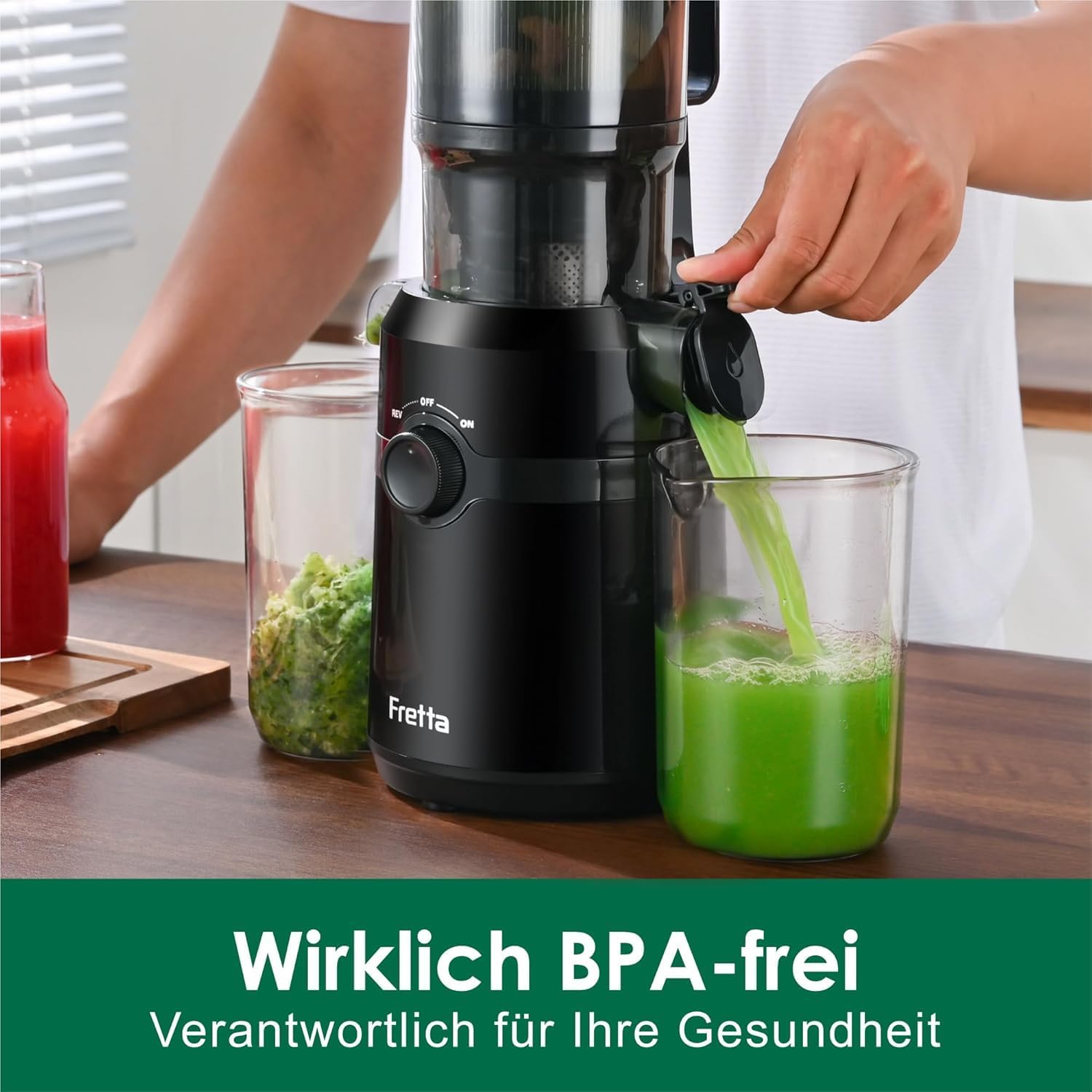 Fretta Entsafter, Slow Juicer mit 108 mm Breite und größerem Einfüllrohr, Füllvolumen für ganzes Gemüse und Obst, BPA-freier Entsafter aus Tritan-Material, einfache Installation, 200 W – Bild 4
