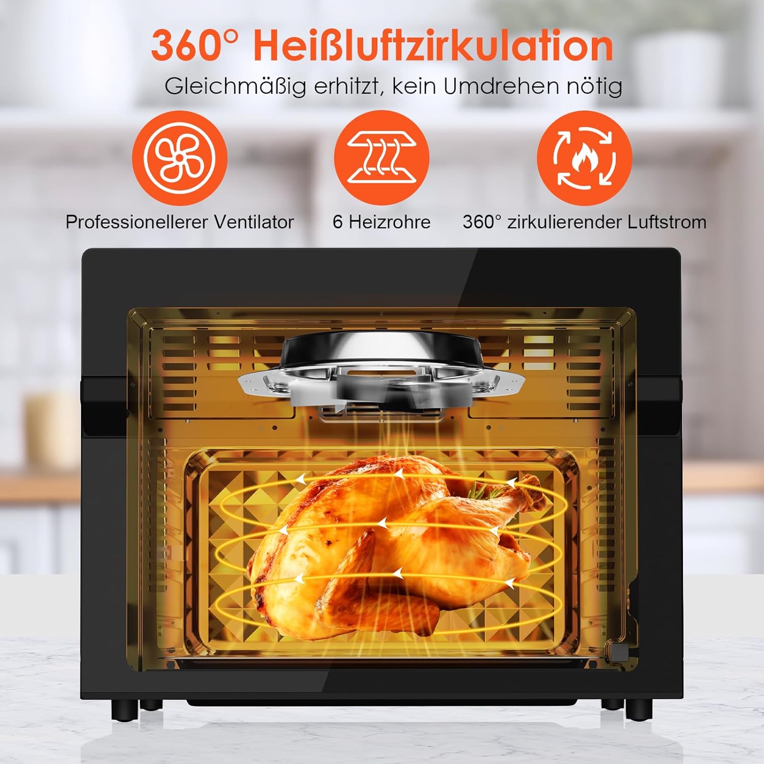 LLIVEKIT 30 L XXL Heißluftfritteuse, Mini-Ofen Konvektionsluft mit 20 Programmen und 9 Zubehörteilen, Mini-Ofen mit LED-Touchscreen, Airfryer-Ofen ohne Öl mit Sichtfenster, zwei Kochmodi, Rezeptbuch, 80 °C – 230 °C – Bild 3