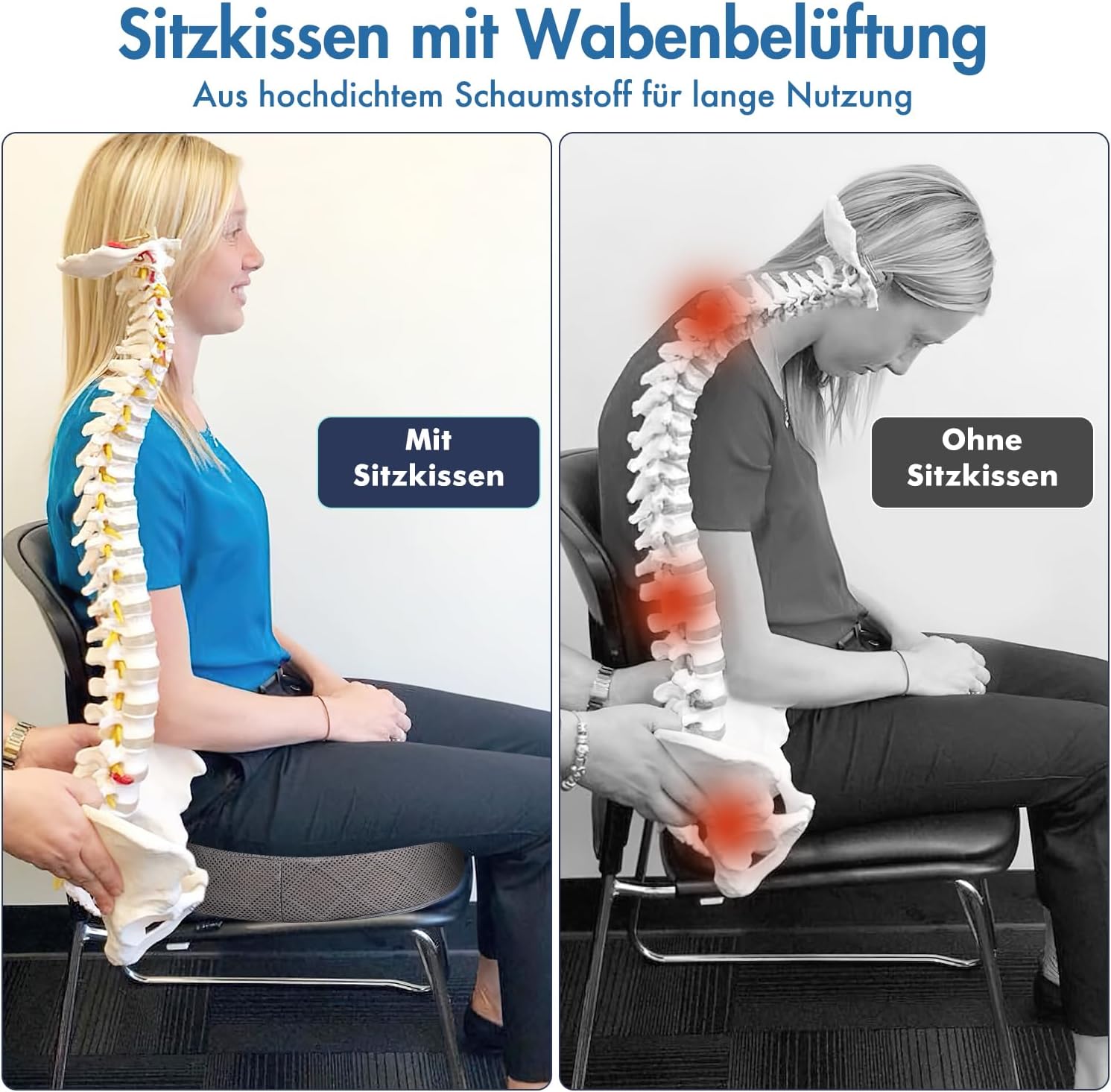SKYNY Gel-Donut-Sitzkissen aus Memory-Schaum – ergonomisches Sitzring-Design für gleichmäßige Druckverteilung – Sitzring-Sitzkissen für langes Sitzen im Büro, Heimbüro, Auto und im Alltag – Bild 3