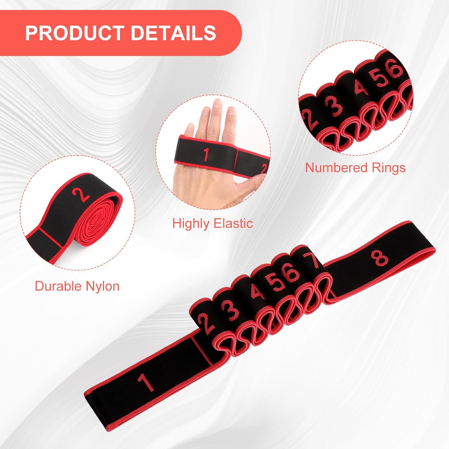 3er Pack Fitnessbänder, Yogagurt für Stretching & Widerstandstraining, elastisches Fitnessband mit 8 Schlaufen, Stretching Yogagurt in Rot, Rosa, Lila, für Pilates, Tanztraining, Gymnastik – Bild 6
