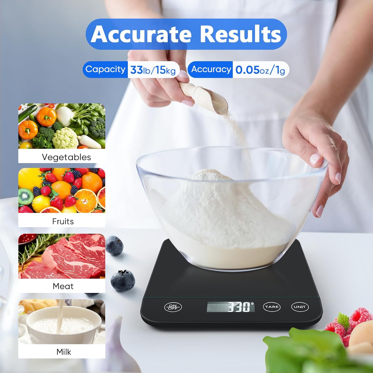 Digitale Küchenwaage, 10 kg Fassungsvermögen, Sicherheitsglas, einfache Tarafunktion, großes LCD-Display, perfekt zum Kochen, Backen und Essenszubereiten – Bild 5