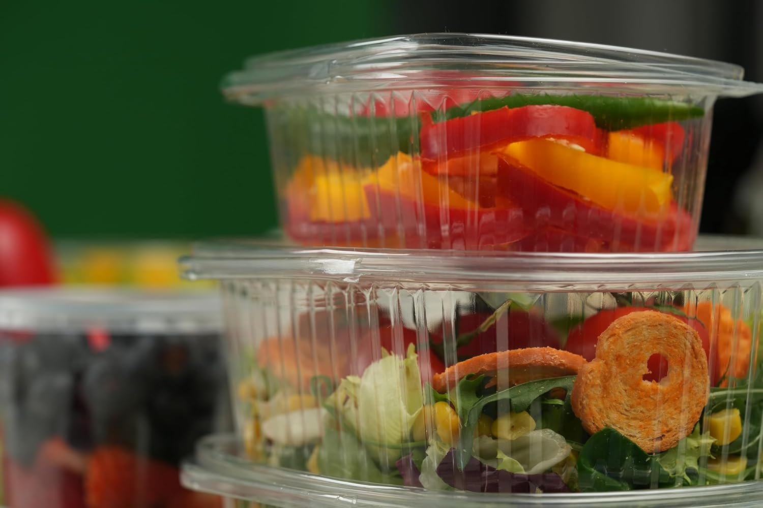 Commerline 500 Stück 500 ml quadratische Faltschüsseln, wiederverwendbare PP-Kunststoffbehälter, Salatschüsseln mit Deckel, transparente Feinkost- und Lebensmittelbehälter für die Gastronomie – Bild 3