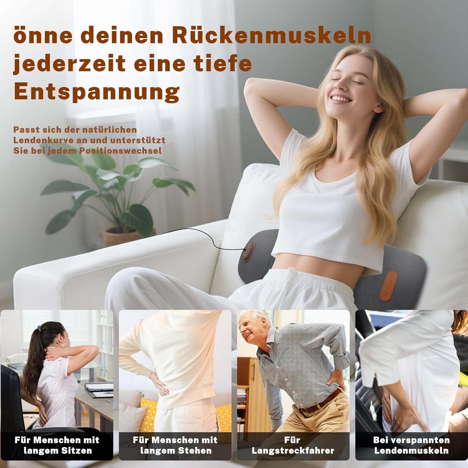 3-in-1-Rückenmassagegerät, elektrisches Lendenkissen mit Wärme- und Vibrationsmassage, ergonomische Rückenstütze, Massagegerät für den Rücken, elektrisches Lendenwirbelmassagegerät für den Rücken mit Traktion – Bild 7