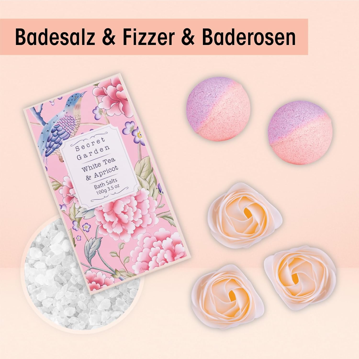 Accentra Secret Garden Bade- und Dusch-Geschenkset mit weißem Tee- und Aprikosenduft – 8-teiliges Geschenkset – Bild 4