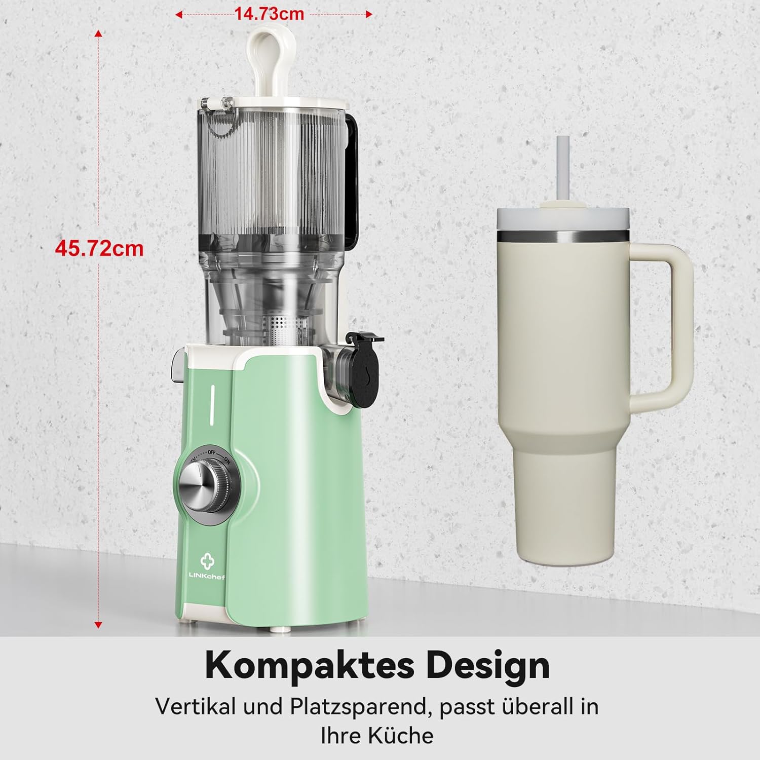 LINKChef Slow Juicer, Entsafter Gemüse und Obst, Testsieger mit 115 mm großer Größe für ganze Früchte/Gemüse, Blitzreiniger, einfache Installation, BPA-frei, 200 W, Hellgrün – Bild 11