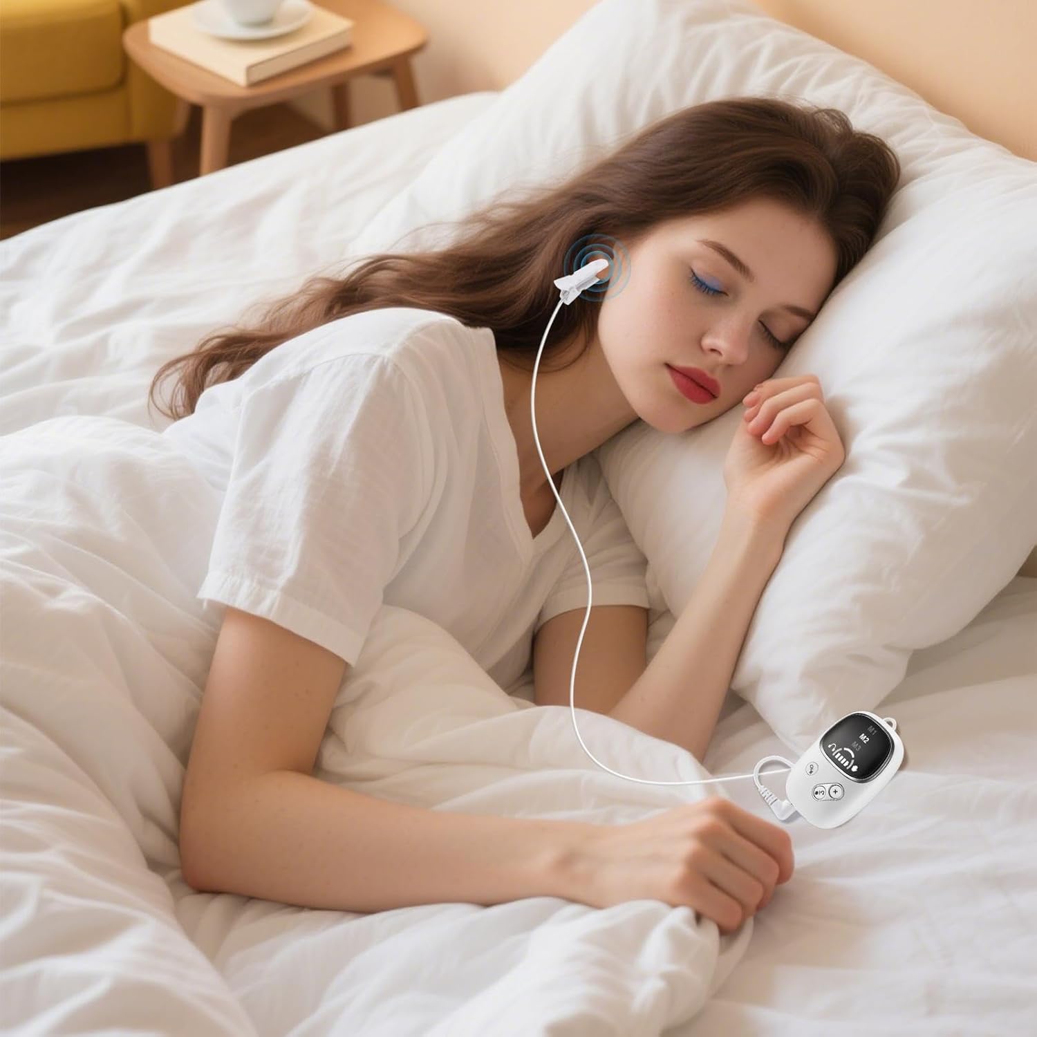 Tragbares Entspannungsgerät, Ohrclip für Ambient-Sound-Maschine, , gegen Stress, Relief, kompaktes Design, Weiß, Noise Stil, Entspannungsgerät für Zuhause, Schlafzimmer, Reisen, Arbeit, Break Rest – Bild 2