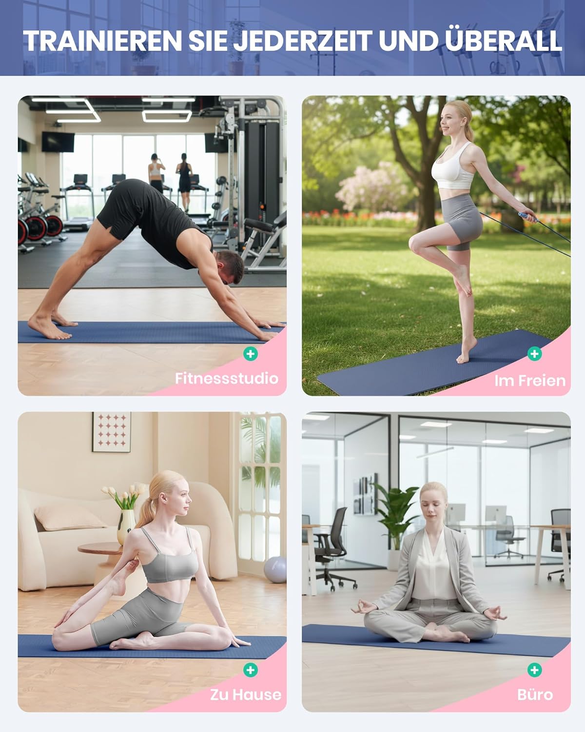Narwhal Yogamatte Rutschfest Fitnessmatte Umweltfreundliche TPE Sportmatte mit Tragegurt Gymnastikmatte für Pilates Yoga Workout 183 x 61 x 0,6 cm – Bild 6