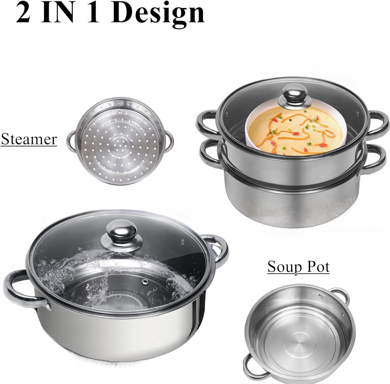 26/28/30 5-lagiger Dampfgarer aus Edelstahl, 4-stufiger Dampfgarer und Dampfgartopf-Set, Mehrzweck-Kochgeschirr, abnehmbarer Dampfgarer mit Glasdeckel, große Kapazität, Dampfgarer für Küche, Hotel (30 cm) – Bild 4