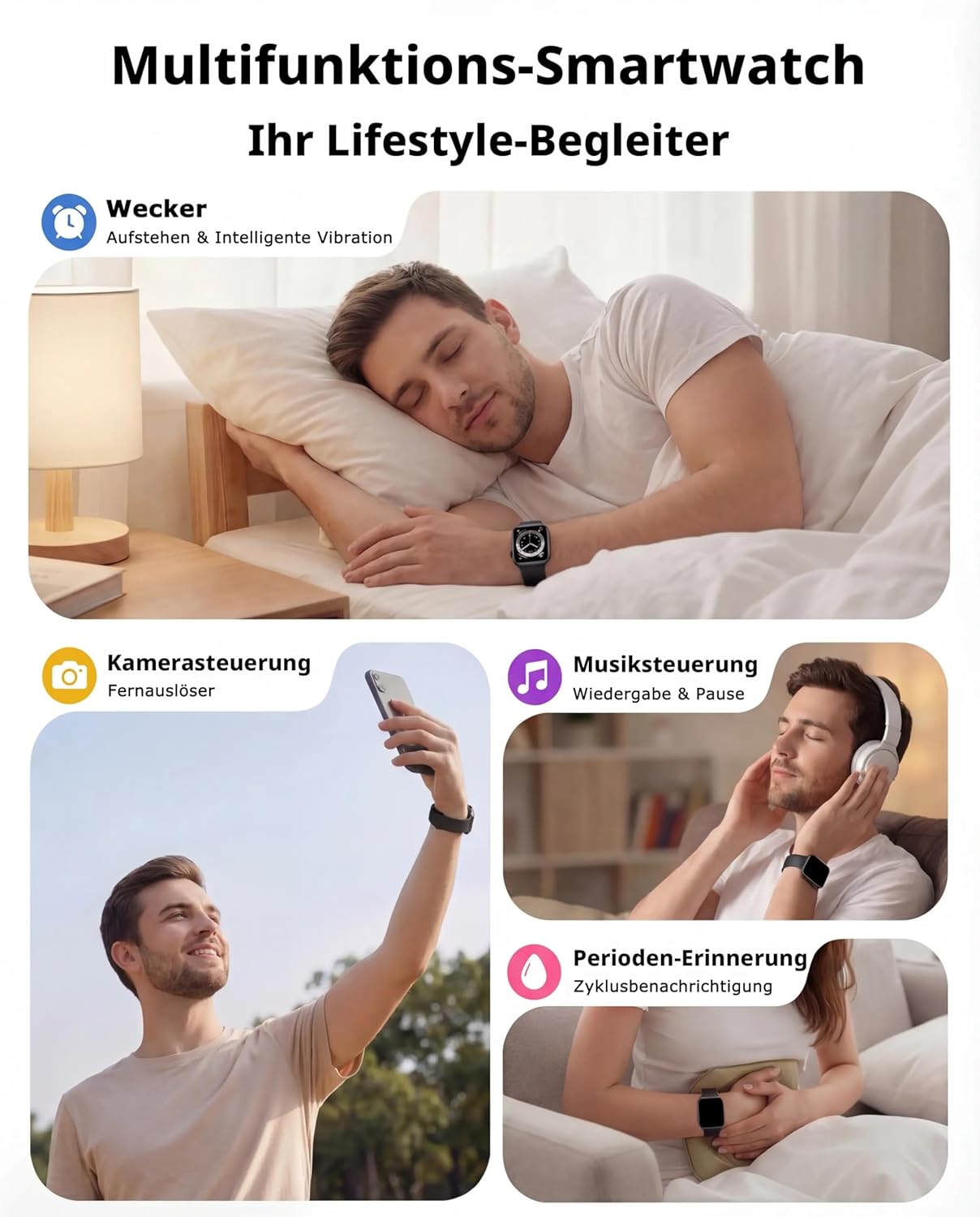Smartwatch Damen Herren, 1,83 Zoll HD Fitnessuhr & Fitness-Tracker mit Schrittzähler, Blutdruckmessgerät, Herzfrequenzmesser, Telefonfunktion, Schlaf-Tracker, 120+ Sportmodi, IP68 wasserdichter Sport – Bild 6