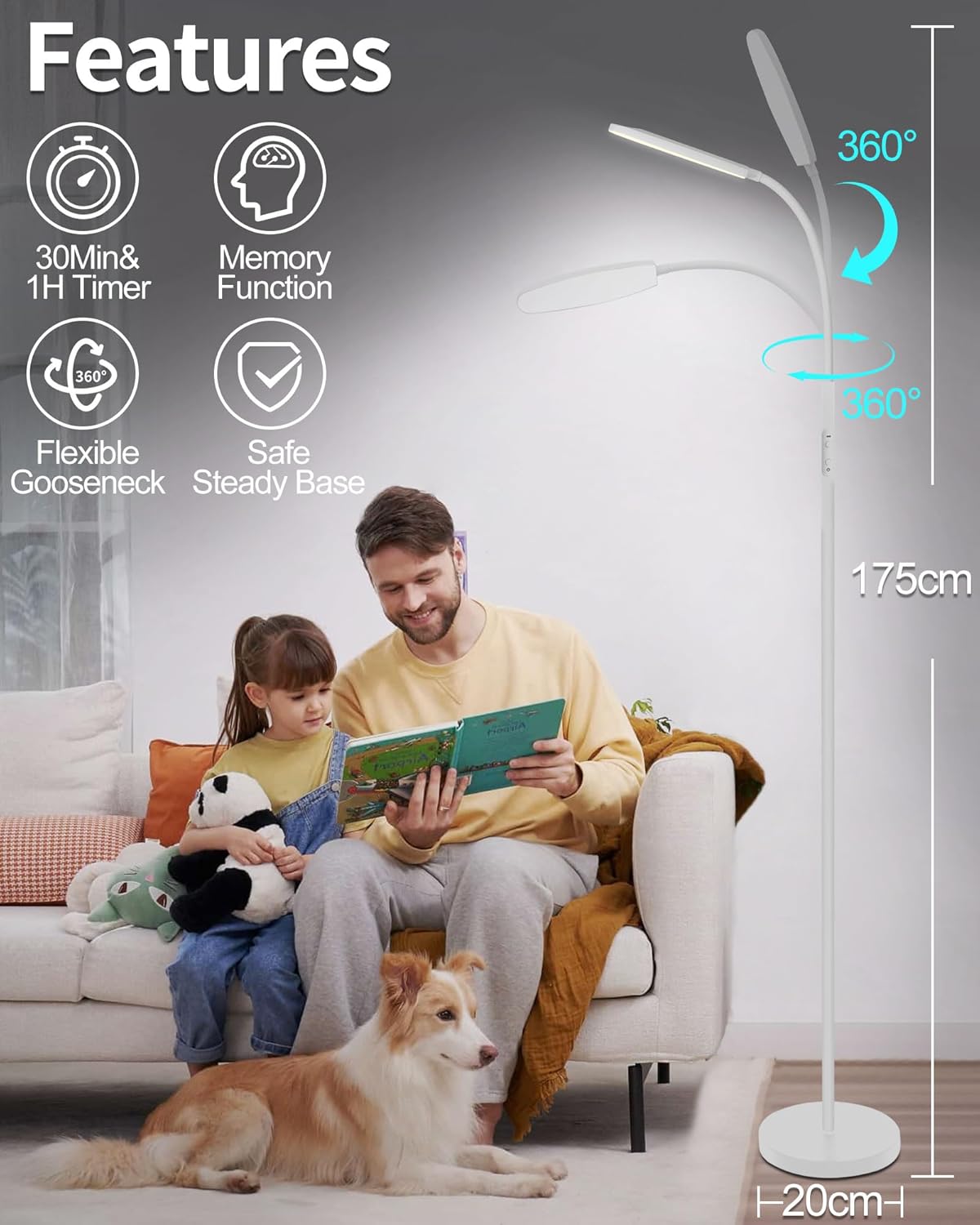 AearKing Tageslichtlampe Stehlampe, 10000 Lux UV-freie Lichttherapielampe, Tageslichtlampe Lichttherapie mit 10 Farben, 6 Helligkeitsstufen & Timer, Tageslichtlampen, Sonnenlichtlampe mit Fernbedienung – Bild 6
