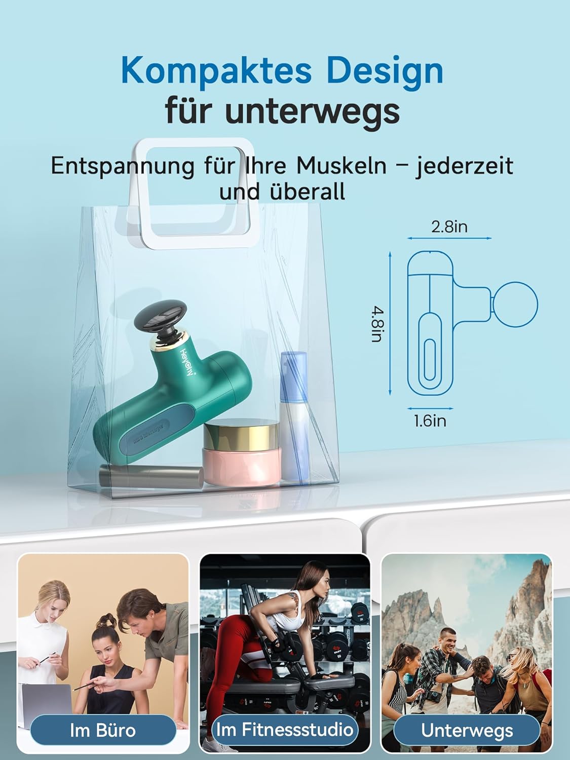 HEYCHY Mini-Massagepistole, Percussion-Tiefengewebe-Massagegerät, Reise-Massagepistole, kompaktes Sport-Massagegerät, tragbares Handmassagegerät für Büro, Zuhause und Sportler – Bild 4