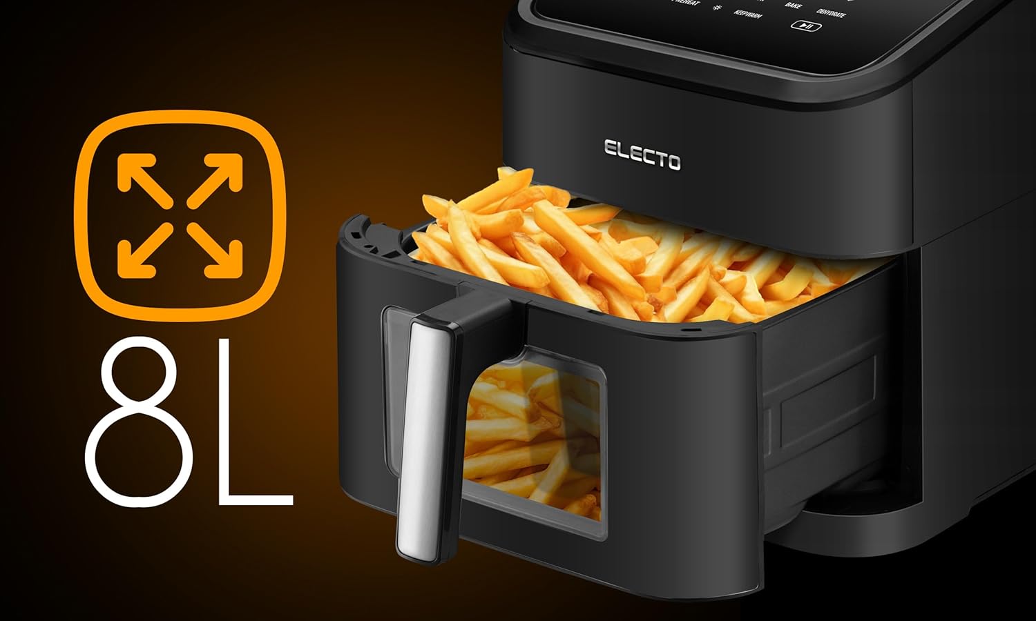 ELECTO – Heißluftfritteuse 8L Smart 2000W – App-Steuerung über WLAN – 8 Automatikprogramme – Antihaftbeschichtung – Gesunde fettfreie Zubereitung mit Rapid Air-Technologie – Schwarz – Bild 8