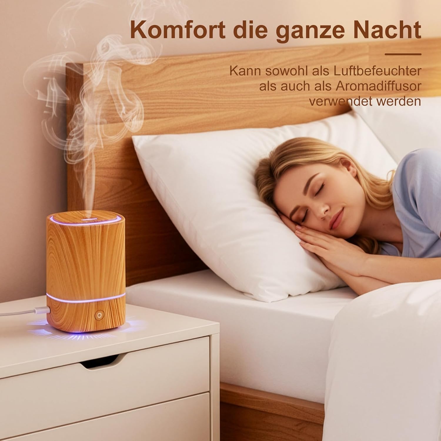 Youyijia Aromadiffusor für ätherische Öle, 125 ml, Ultraschalldiffusor mit Luftbefeuchter & 7 Farben LED, Design in Holzoptik, automatische Abschaltung, leiser Duftdiffusor für Schlafzimmer (Holzfarbe) – Bild 3