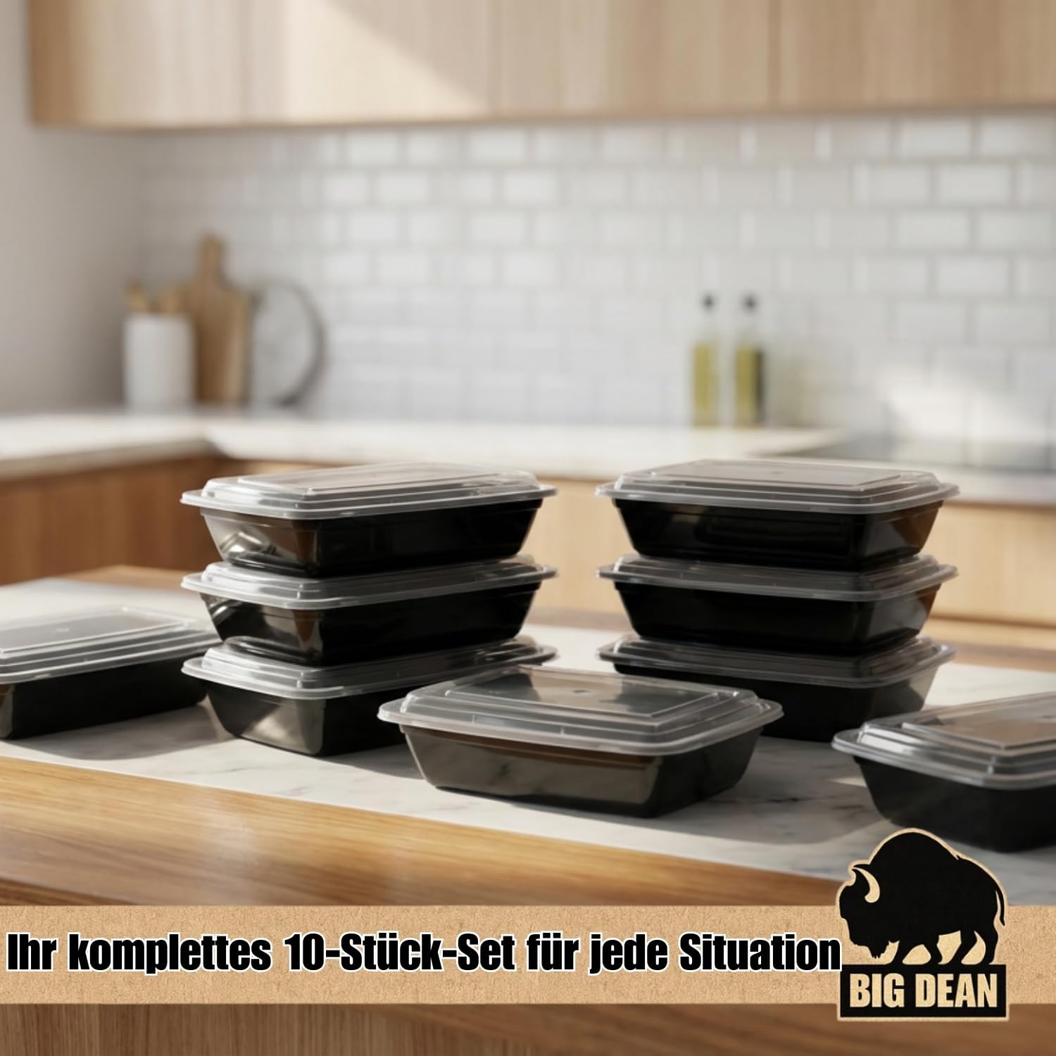 BigDean wiederverwendbare Meal-Prep-Boxen mit Deckel (10 Stück) – robuste Meal-Prep-Boxen, stapelbare Meal-Prep-Dosen und Lebensmittelbox – mikrowellen-, gefrier- und spülmaschinenfest – perfekt für die Mealprep – Bild 4