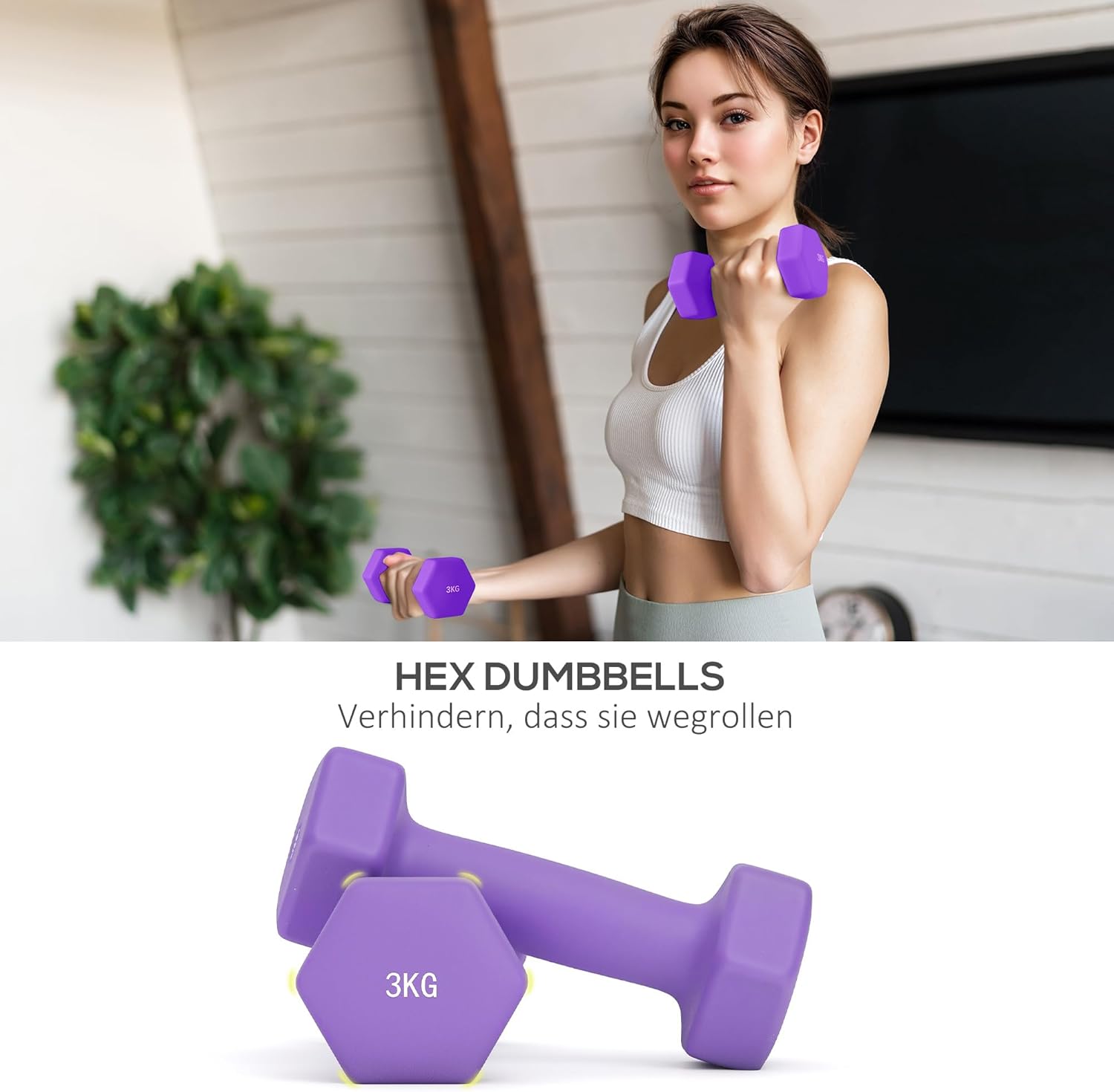 SPORTNOW Hanteln 6er Set Hanteln mit klappbarem Hantelständer, 2 x 1 kg, 2 x 2 kg, 2 x 3 kg, Sechseck-Hanteln, Kettlebell für Fitness, Gymnastik, Zuhause – Bild 6