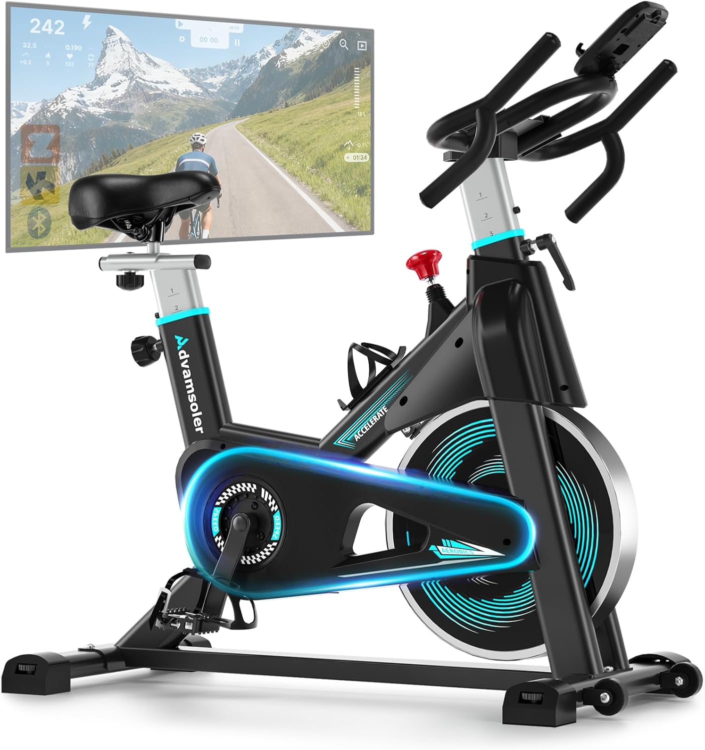 Heimtrainer mit App, Advamsoler Leises Ergometer Heimtrainer Fahrrad mit LCD-Monitor & Tablet-Halterung, Indoor Cycling Spinning Bike für Cardio-Training zu Hause, bis 160 kg