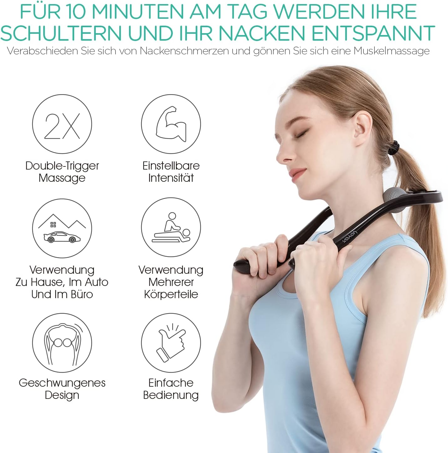 Voyor Nackenmassagegerät, manuelle Massage von Triggerpunkten und Faszien im Nacken, Selbst-Nackenmassagegerät mit Massageball zur Linderung von Muskelschmerzen, leicht, tragbar, MS110 Faszien – Bild 2