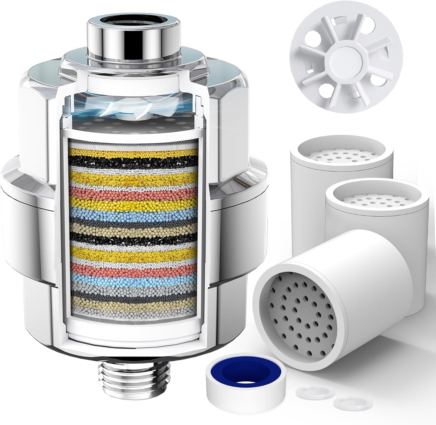 -SR Sun Rise Duschfilter & Duschfilter 20 Stufen mit 3 Filterkartuschen – Wasserfilter-Dusche gegen Kalk/Chlor/Fluorid verbessert die Haut- und Haargesundheit – Chrom