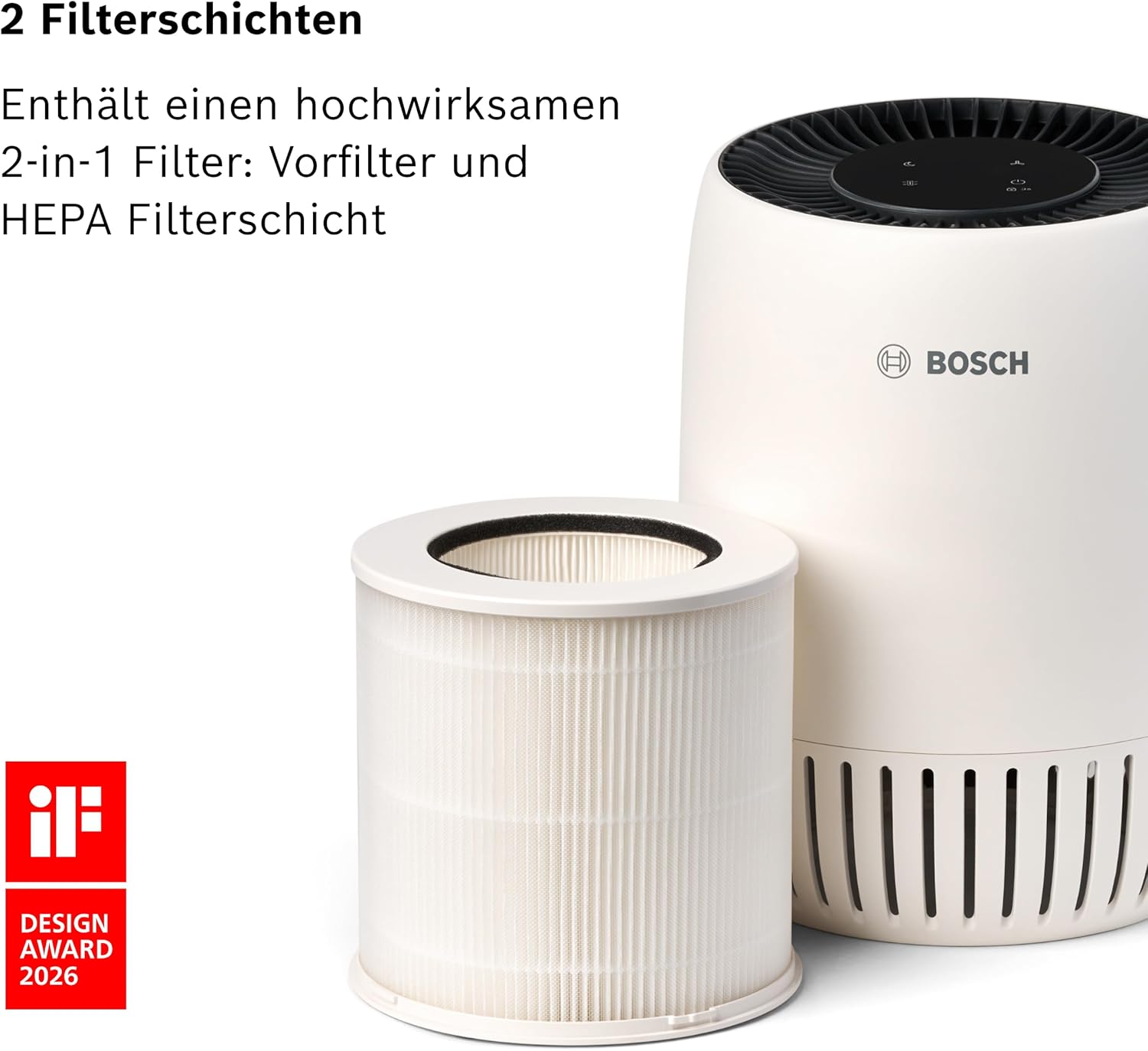 Bosch Air 500 Luftreiniger – Für Räume bis 20 m² – Entfernt effizient Schadstoffe – Mit 2-in-1-Luftfilter, Smart Sensor, Automatikmodus, Schlafmodus (< 25 dB(A)) – CADR: 70 m³/h – Bild 5