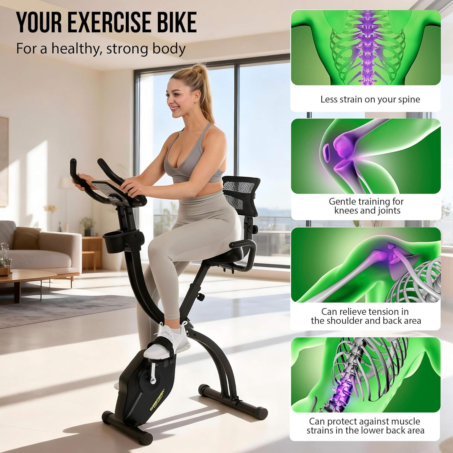 Christopeit Klappbarer Heimtrainer Velo Fit – Fitnessfahrrad mit Rückenlehne – leiser Magnetwiderstand, 14 Stufen, ergonomischer Sitz verstellbar, Handpulssensoren, Heimtrainer bis 120 kg – Bild 5