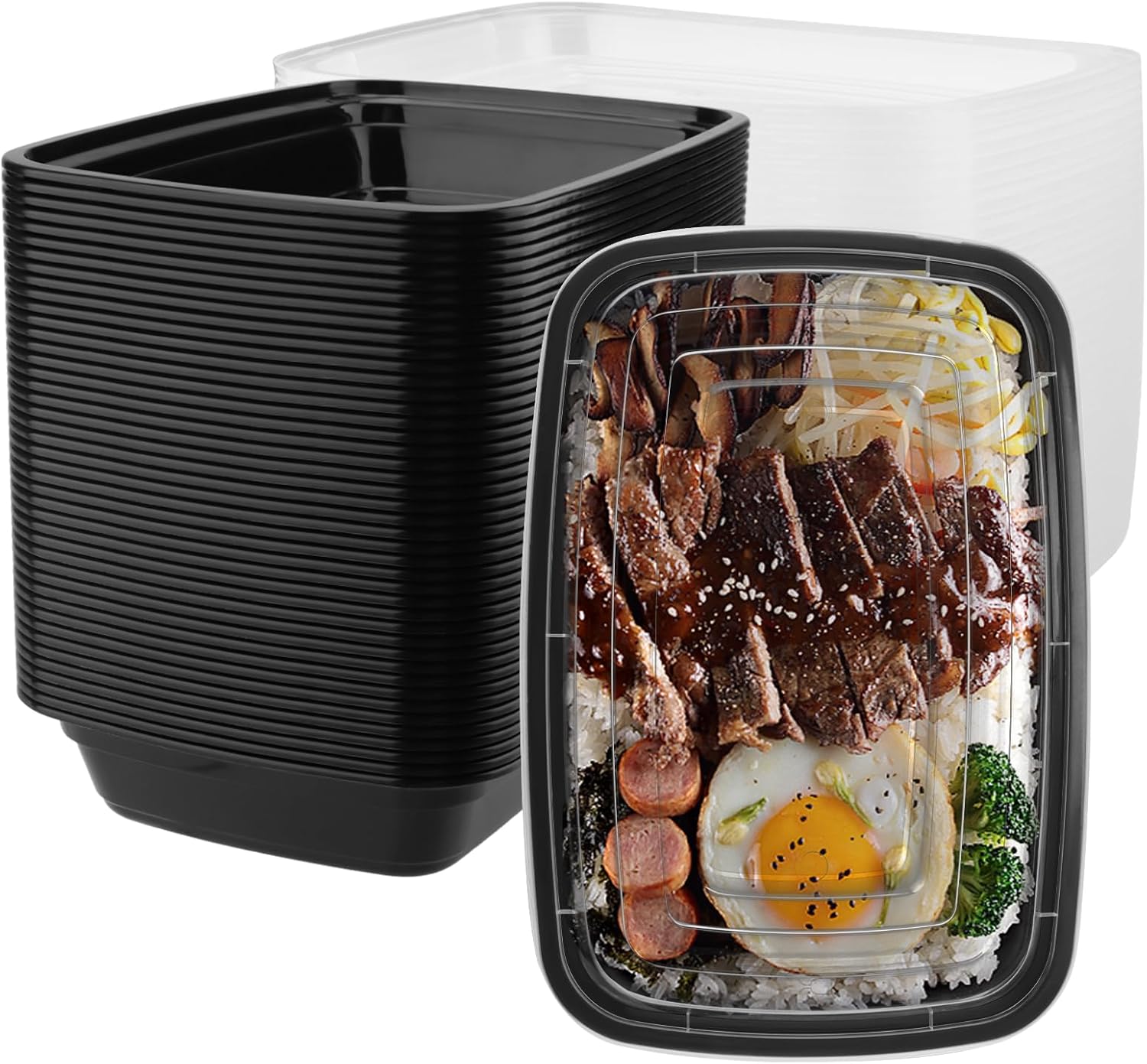 ZOENHOU 50 Stück Meal Prep Boxen, 750 ml Meal Prep Container aus Kunststoff mit Deckel, 1 Fach Meal Prep Container, zum Mitnehmen, Snacks, Obst, mikrowellengeeignet, Kühlschrank