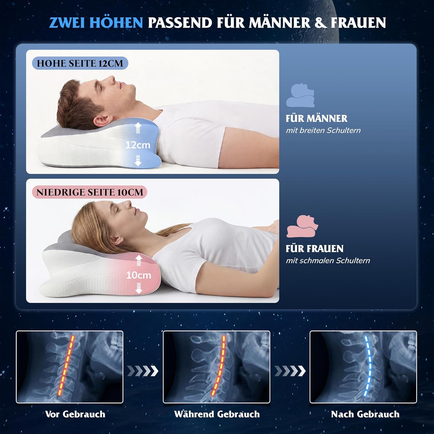 Orthopädisches Kissen, ergonomisches Nackenkissen, orthopädisches Kissen aus Memory-Schaum mit konturierter Unterstützung für Seiten, Rücken und Bauch, Nackenkissen, 9–12 cm, atmungsaktiv – Bild 5