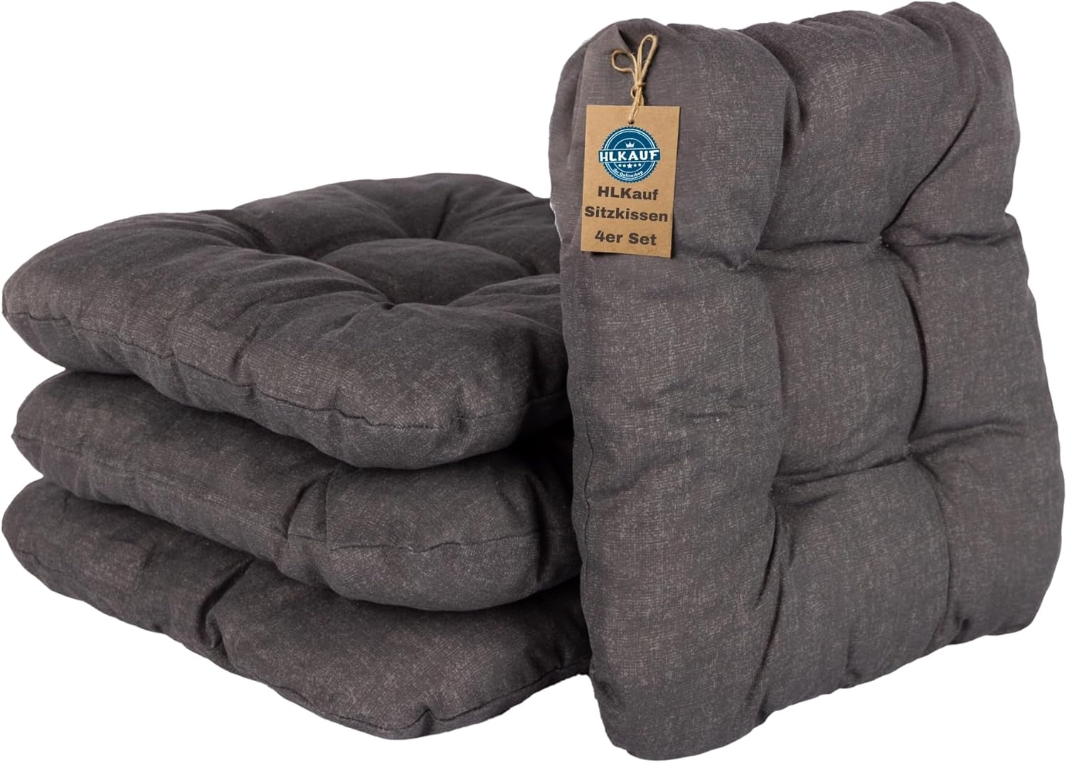 HLKauf 8er-Set Sitzkissen Anthrazit, 36 x 36 x 6 cm, weiche Kissen, für Garten, Camping, Gastronomie oder Bistro, Öko-Tex und hergestellt in der EU
