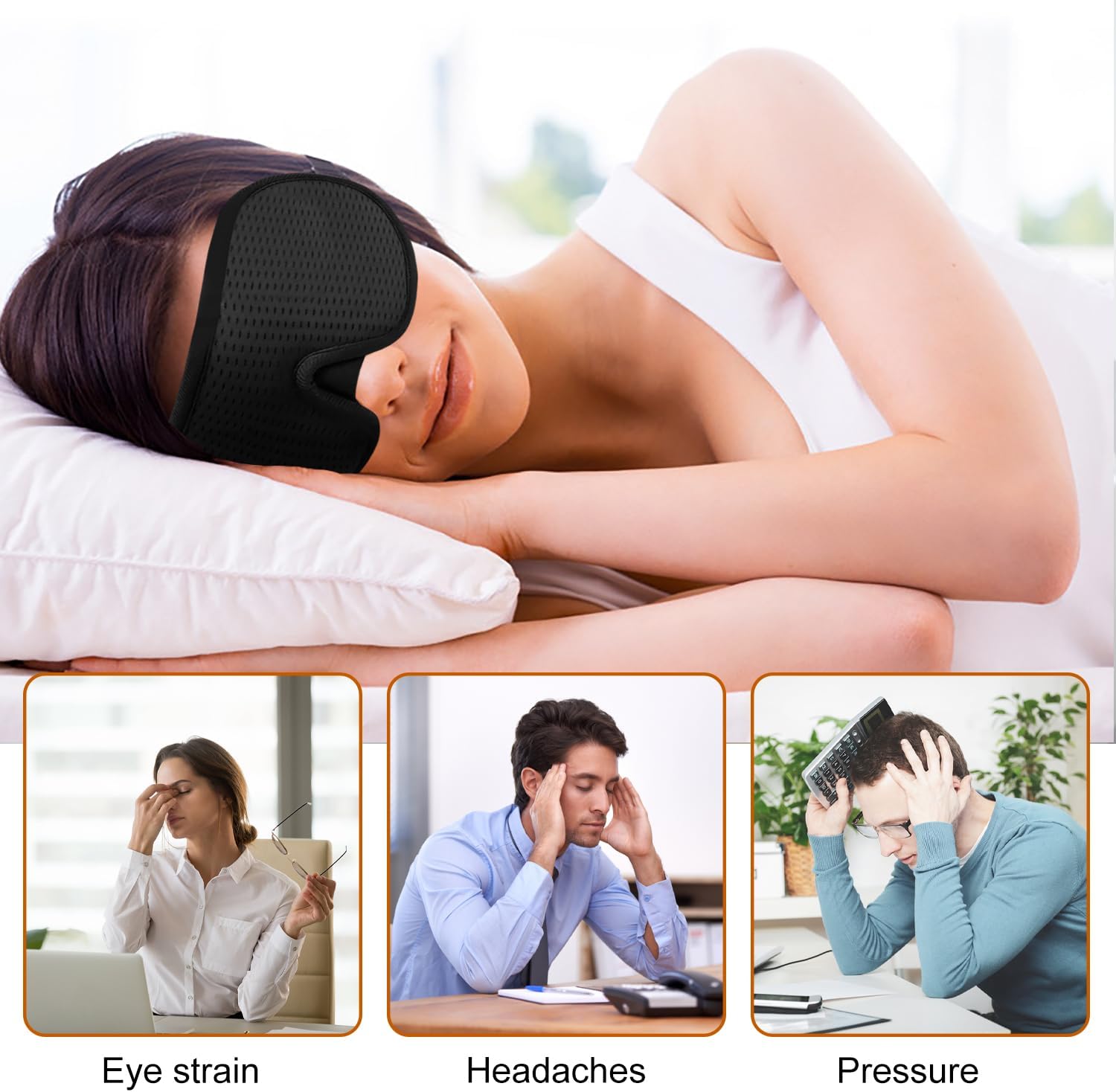 3D-Schlafmaske für Seitenschläfer, 100 % lichtblockierende Augenmaske für Männer und Frauen, Schlafmaske mit verstellbarem Gummiband und Ohrstöpseln, Reisen, Büro, Yoga – Bild 4