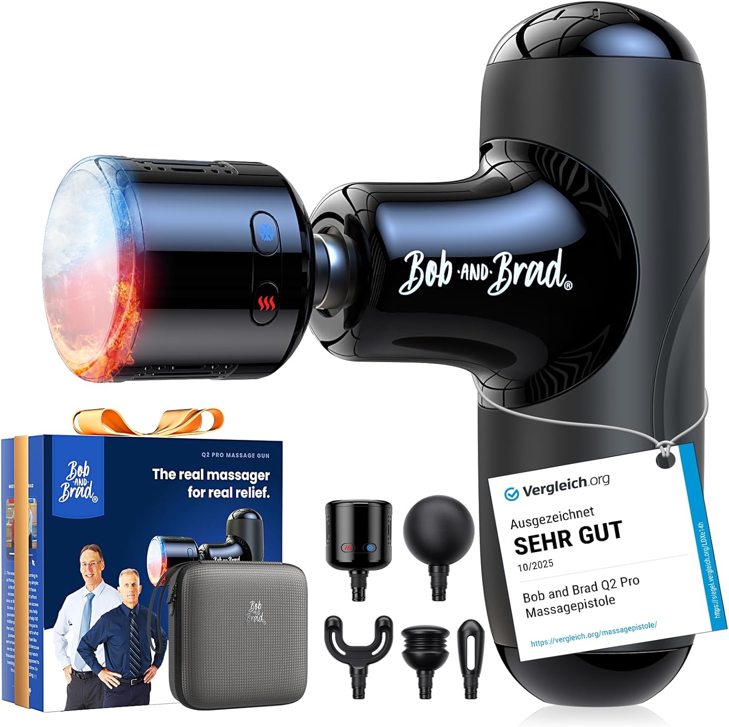 Bob und Brad Q2 Pro Mini-Massagepistole mit Wärme und Kälte, Massagepistole im Taschenformat für Tiefengewebemassage, ultraleichtes Percussion-Muskelmassagegerät mit Tragetasche für Muskelentspannung