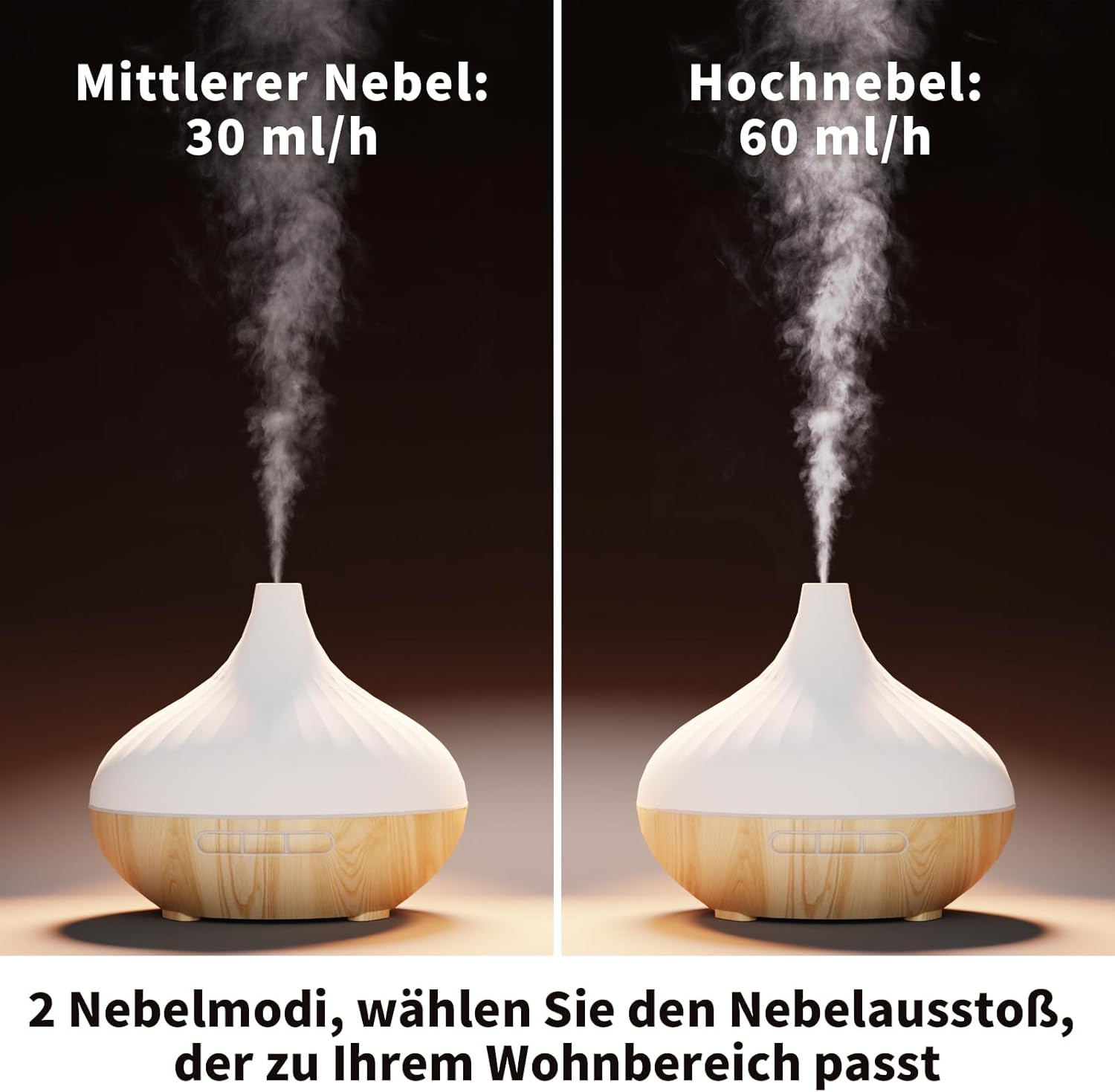 Aromadiffusor für Duftöle 500 ml, mit Fernbedienung und Set aus ätherischen Blumenölen 6 x 10 ml, 4 Timer-Einstellungen, 7 Arten von LED-Lichtfarben – Bild 4