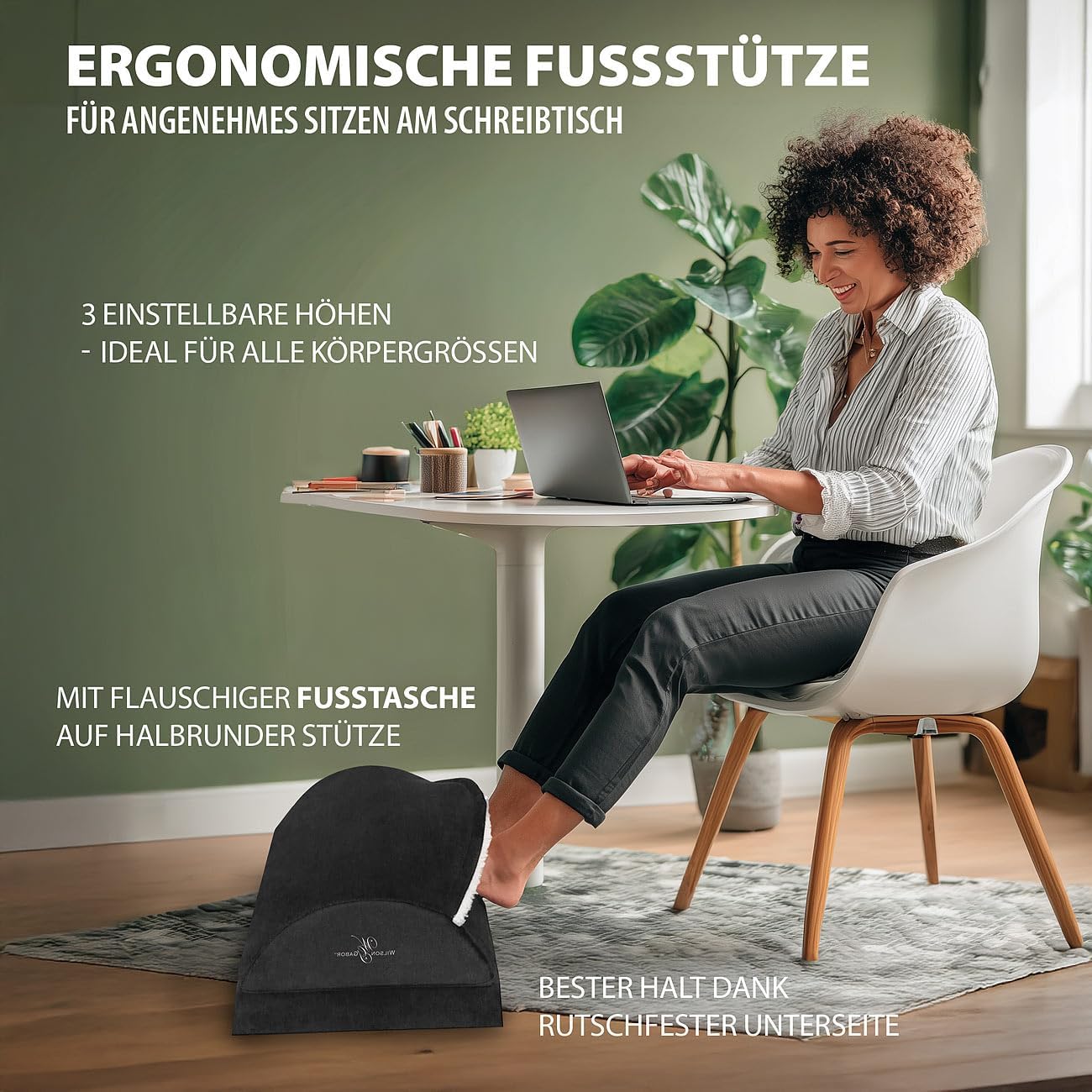 Schreibtisch-Fußwärmer: Ergonomische Schreibtisch-Fußstütze mit Fußtasche und 3 Höhen (Fußstütze, Fußhocker, Stuhl) – Bild 3