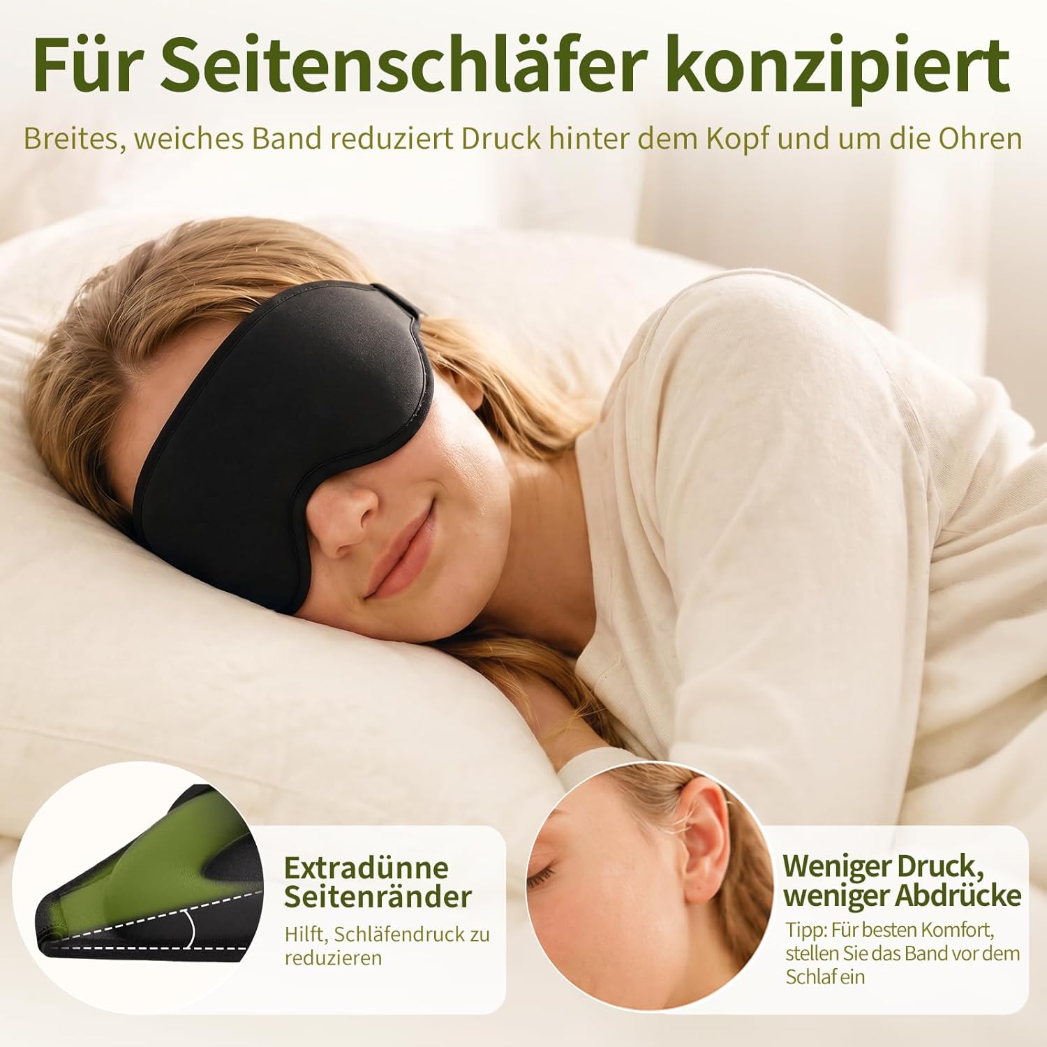 3D Schlafmaske für Seitenschläfer Herren & Frauen, Atmungsaktive Schlafbrille mit verstellbarem Gummiband Hautfreundlich Lichtblockierend, Ergonomische Augenmaske für Schlaf, Reisen, Flug usw – Bild 4