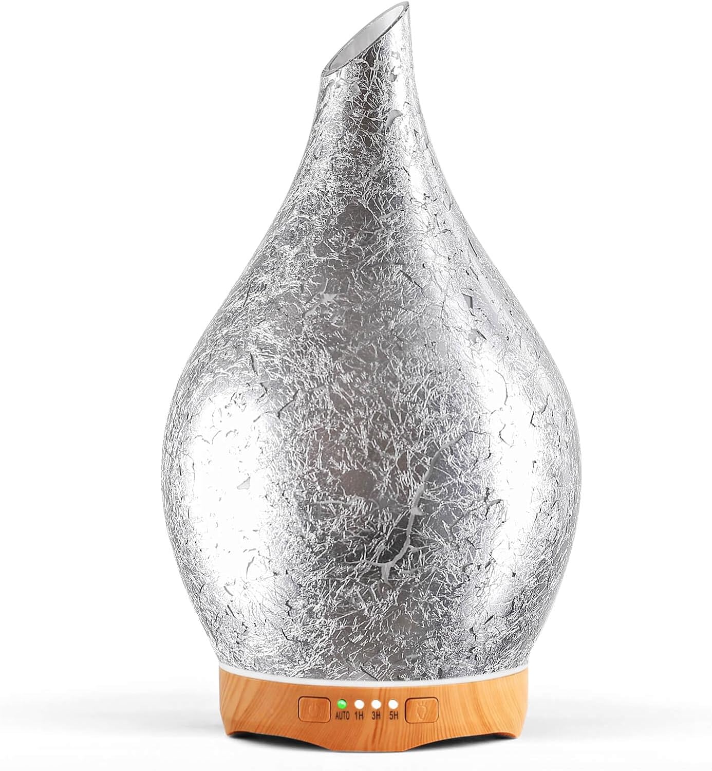Porseme Aromadiffusor 280 ml, Luftbefeuchter aus mundgeblasenem Glas, Ultraschall-Aromatherapie-Öldiffusor mit 7 farbigen LED-Lichtern, Diffusor für ätherische Öle mit Timer, BPA-frei für Zuhause (Silberplatte)