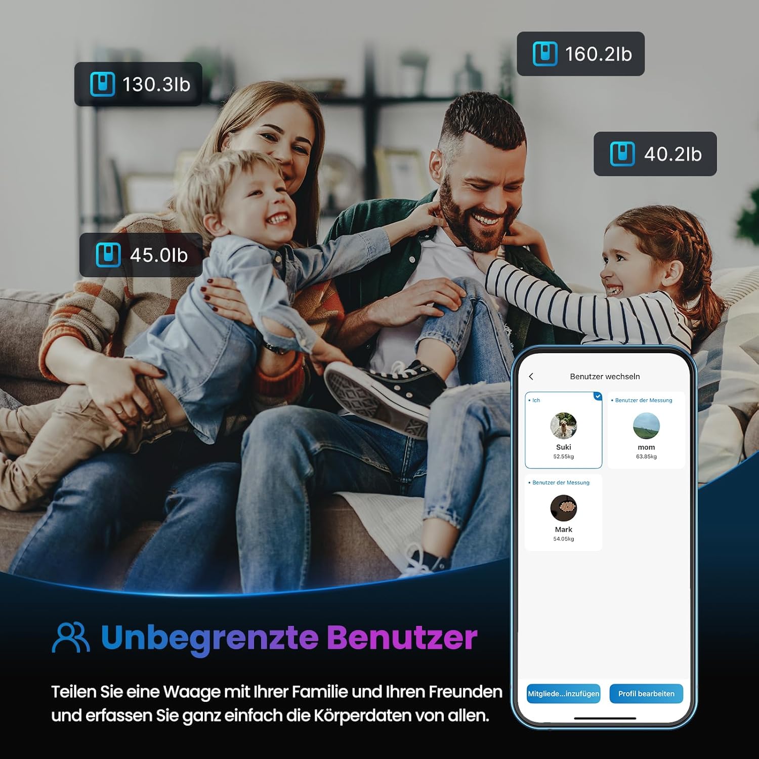 RENPHO Körperfett-Personenwaage, Bluetooth-Personenwaage mit App, intelligente digitale Waage für Körperfett, BMI, Gewicht, Muskelmasse, Wasser, Protein, Skelettmuskel, Knochengewicht und BMR – Bild 6