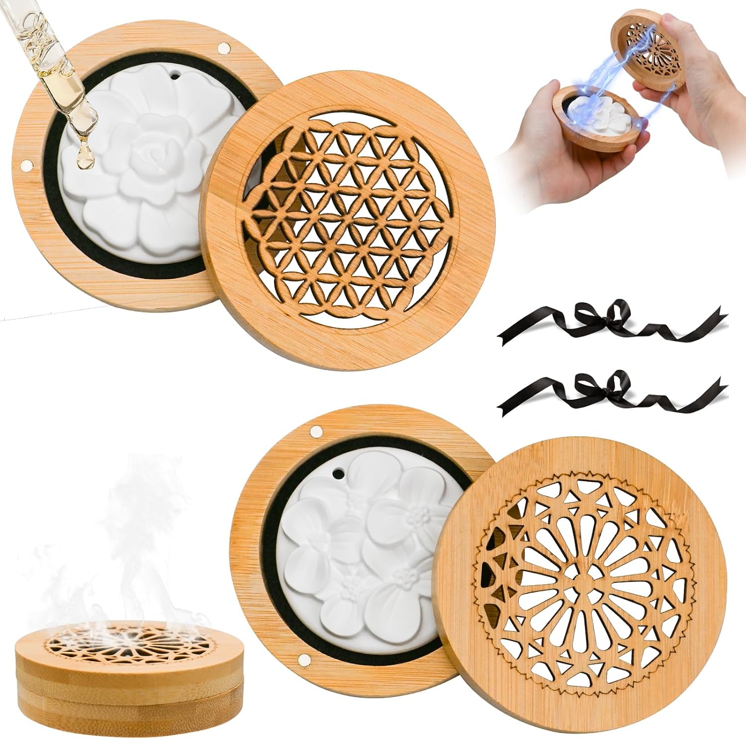 Duftsteine für ätherische Öle, Diffusor, Ornament, Duftstein, 2 Stück, flammenloser Aromastein, Diffusorstein für ätherische Öle aus Holz, für Aromatherapie im Schlafzimmer, Badezimmer, Auto