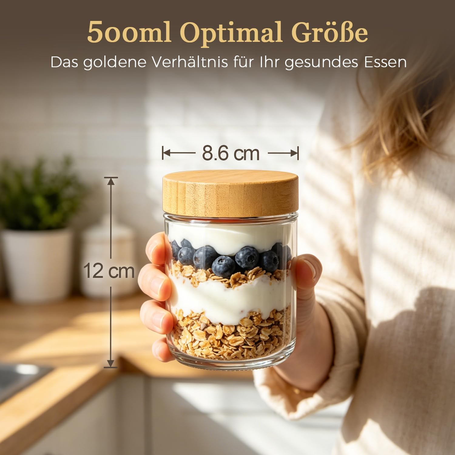 ComSaf Müslibecher zum Mitnehmen, Overnight-Oats-Gläser, Joghurtbecher zum Mitnehmen mit doppellagigem Design, Trocken- und Nasstrennung, Müslibecher zum Mitnehmen, Meal-Prep-Gläser mit Deckel für Joghurt – Bild 2