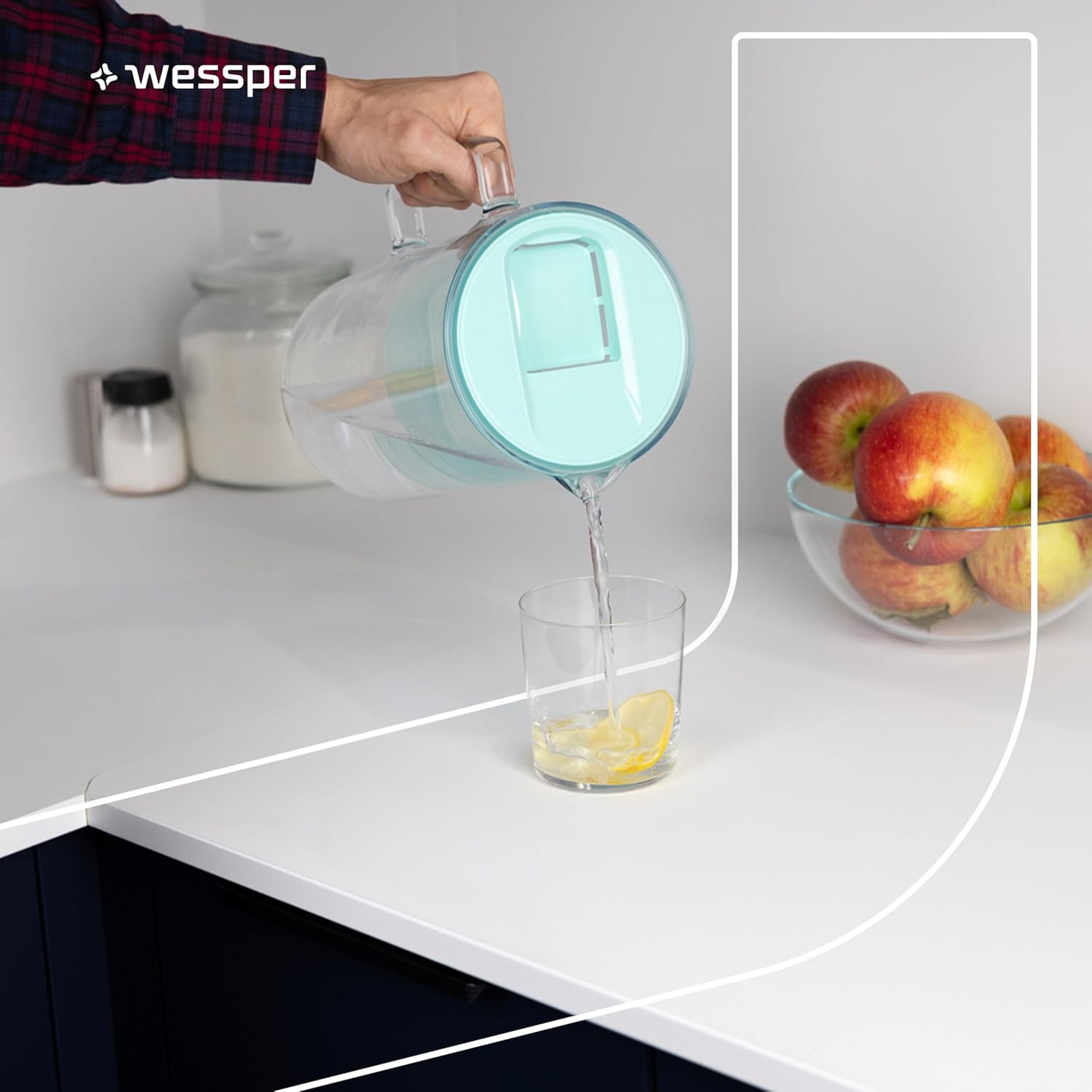 Wessper Wasserfilterkrug Glas 3 L, Set Wasserkrug und 2 Filterkartuschen, kompatibel mit Brita Maxtra, Wasserkaraffe für Trinkwasser mit Ersatzfilter – Mint – Bild 7
