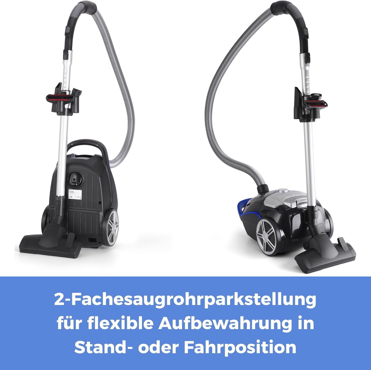 Fakir Blue Vac Power TS 721 Staubsauger mit Beutel 800 W, Bodenstaubsauger mit Kabel, HEPA H14 Filter, sehr leiser Hochleistungsmotor 69 dB(A), großer 3 L Staubbeutel & 12 m Aktionsradius, Schwarz/Blau – Bild 6